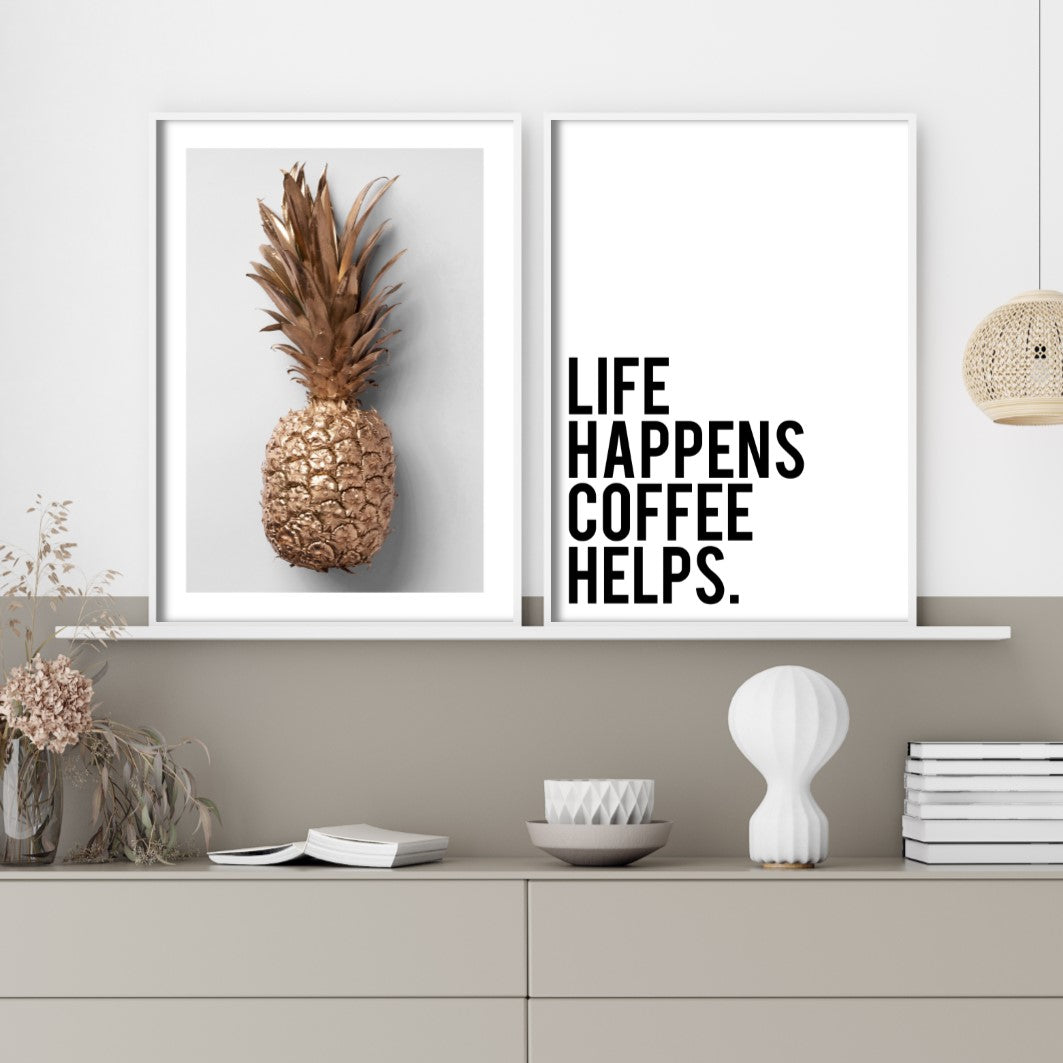 Kitchen wall prints gold pineapple