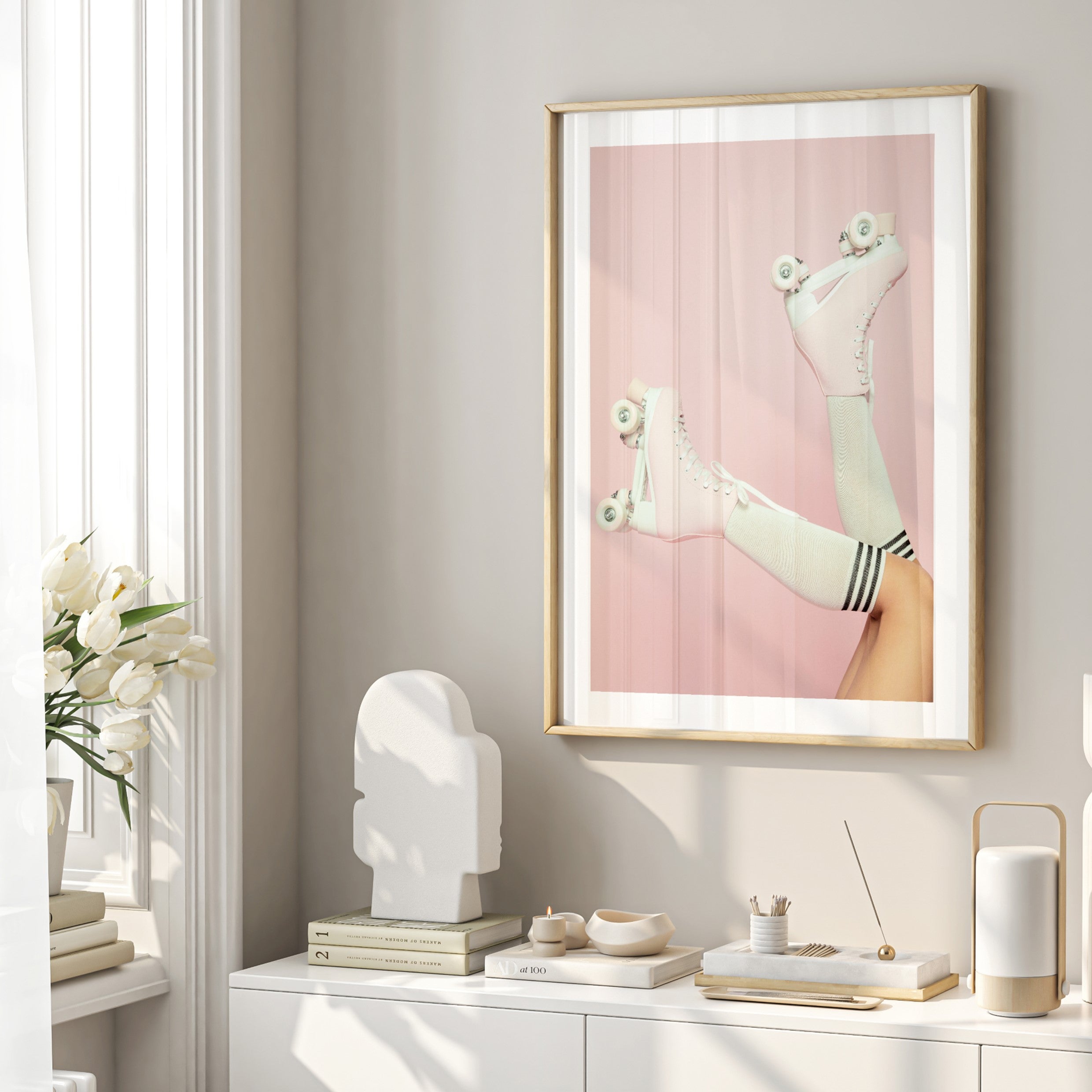 pink skates wall art