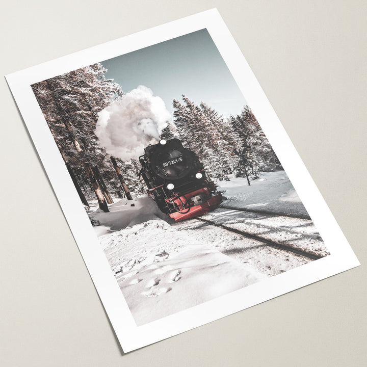 snow train christmas print