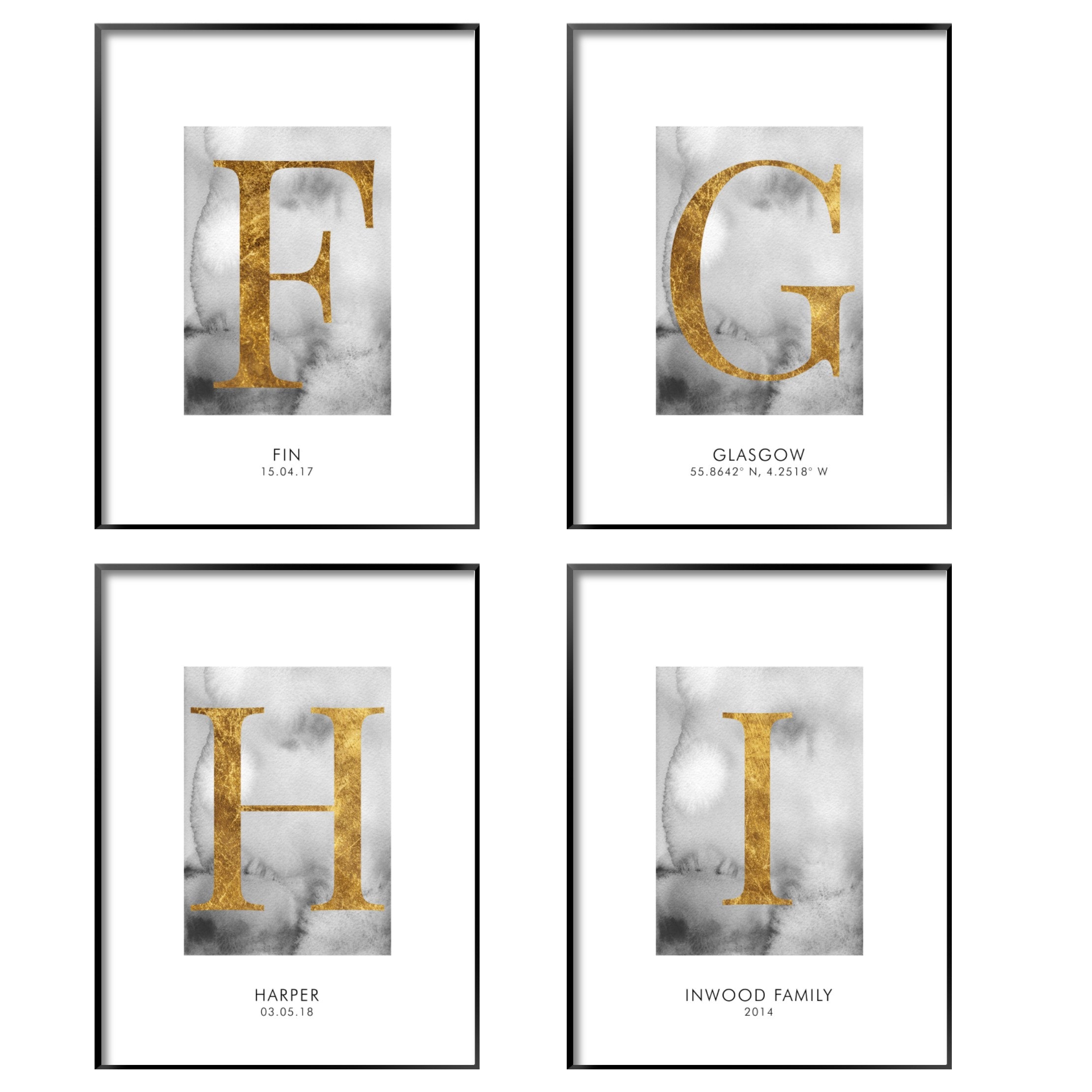 Print poster wall art personalised gold alphabet