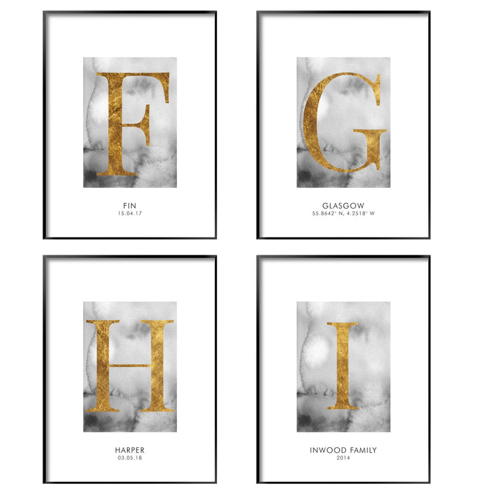 Print poster wall art personalised gold alphabet