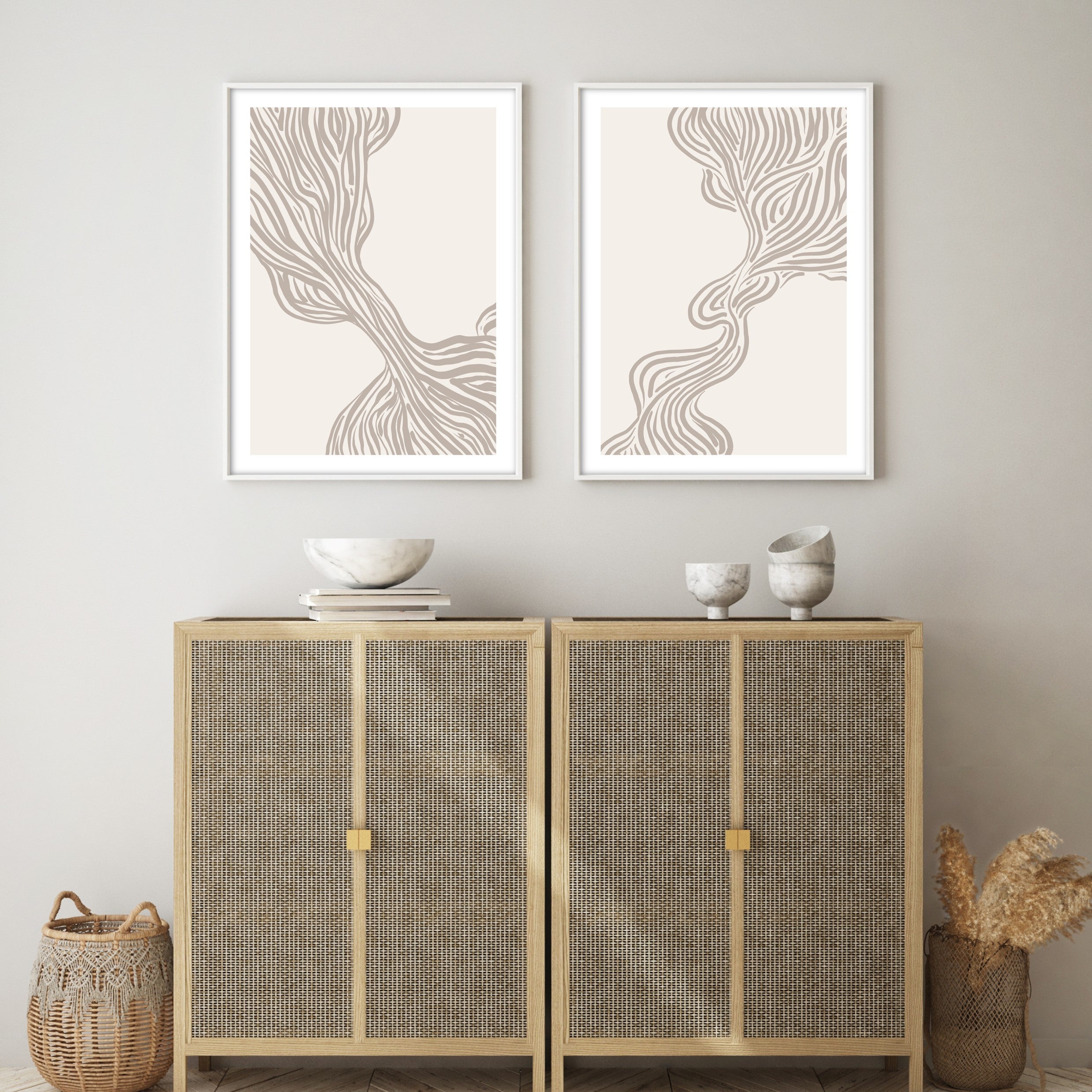 neutral wave lines wall art