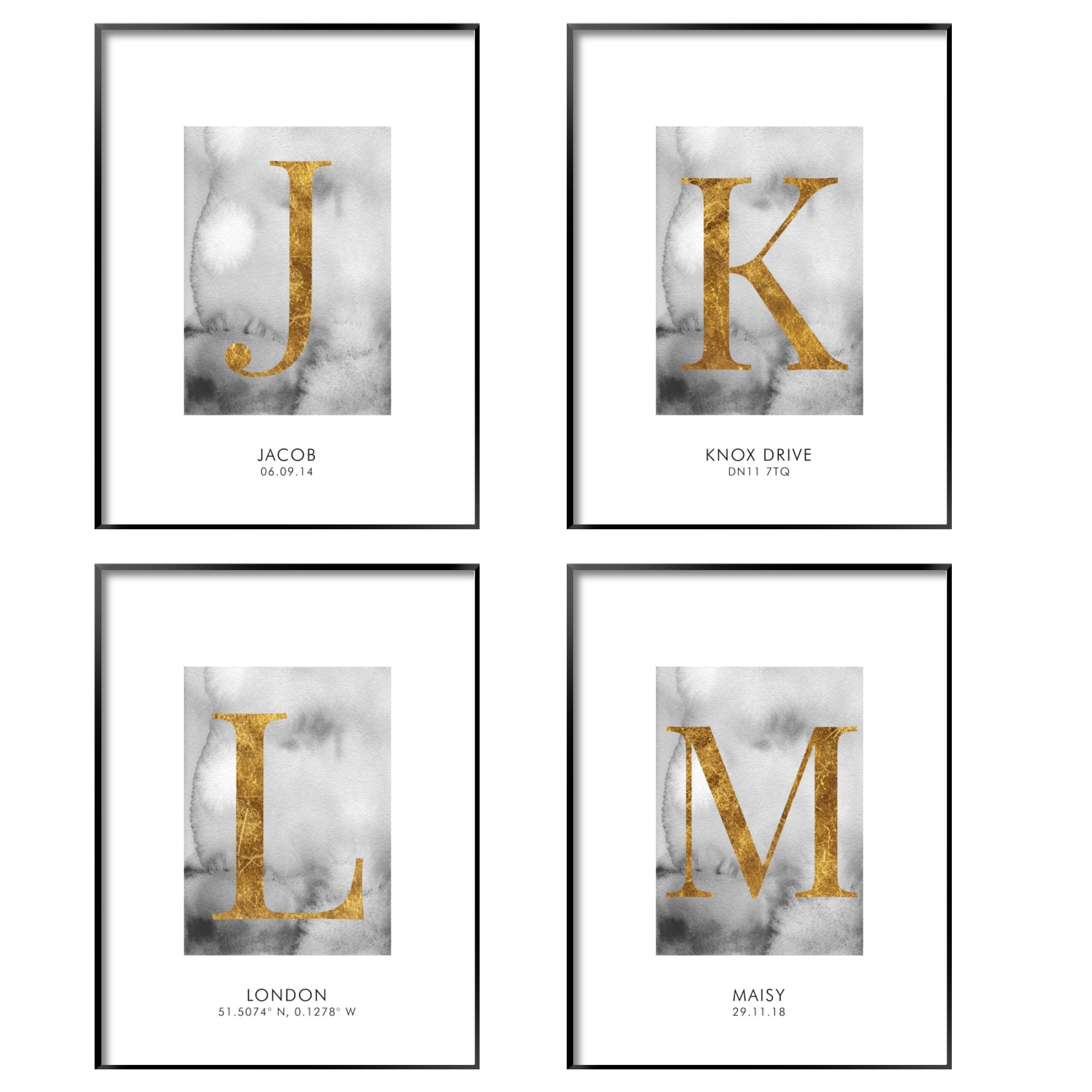 Print poster wall art personalised gold alphabet