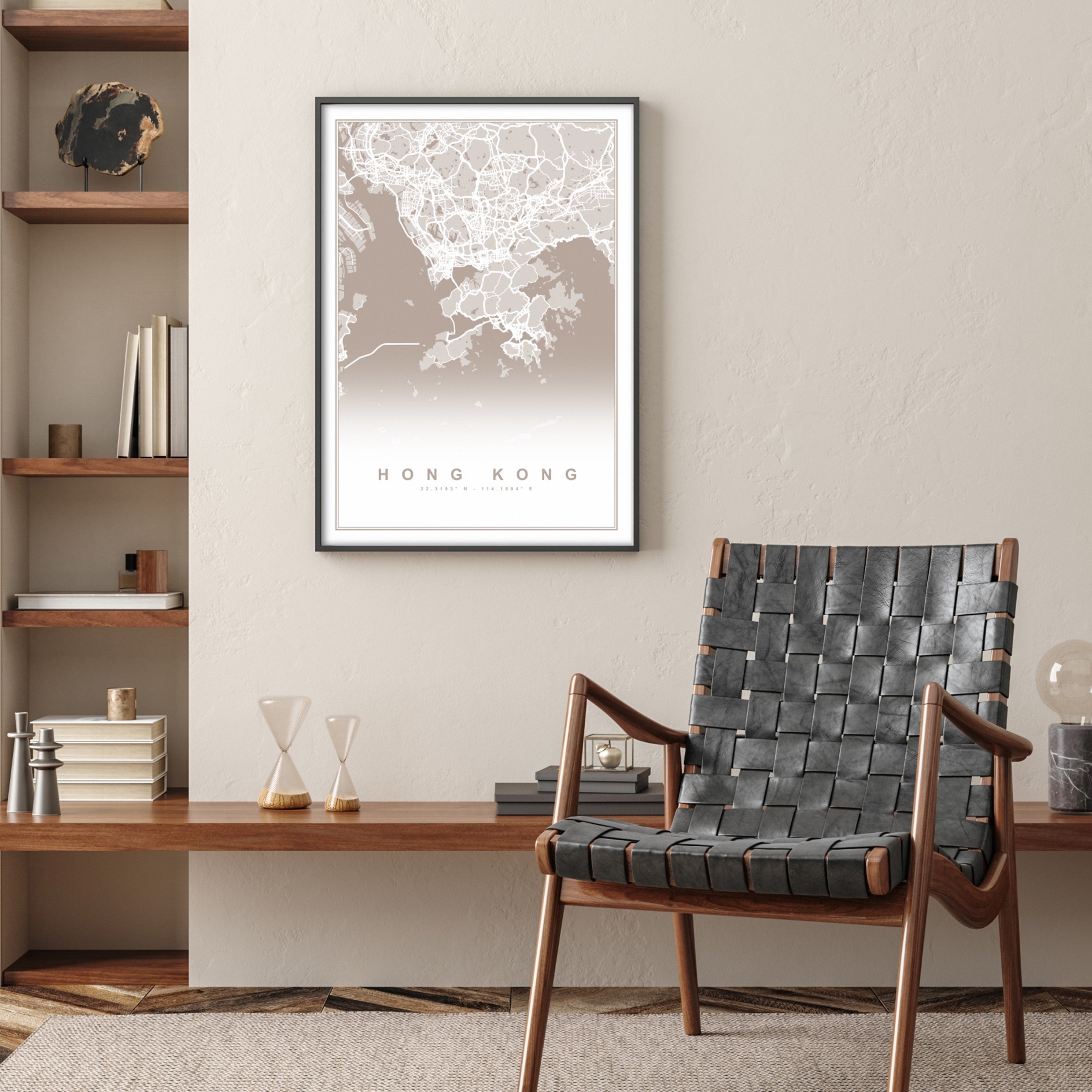 hong kong map print in modern scandi home