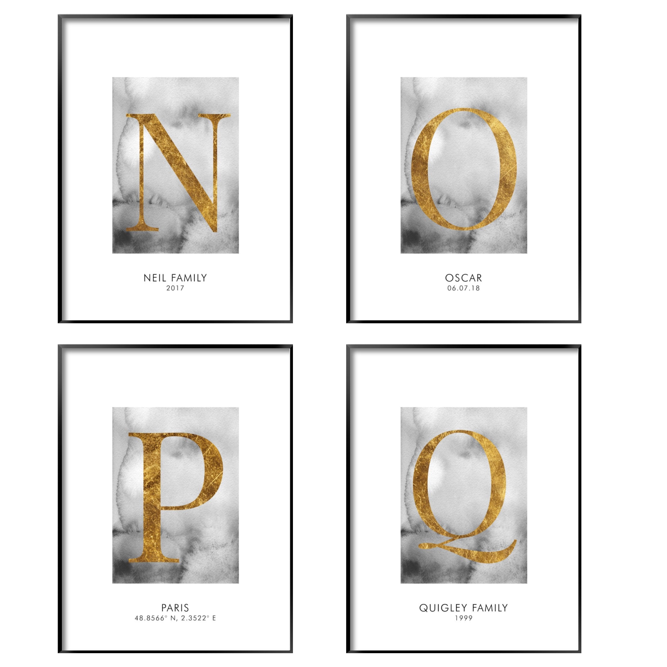 Print poster wall art personalised gold alphabet