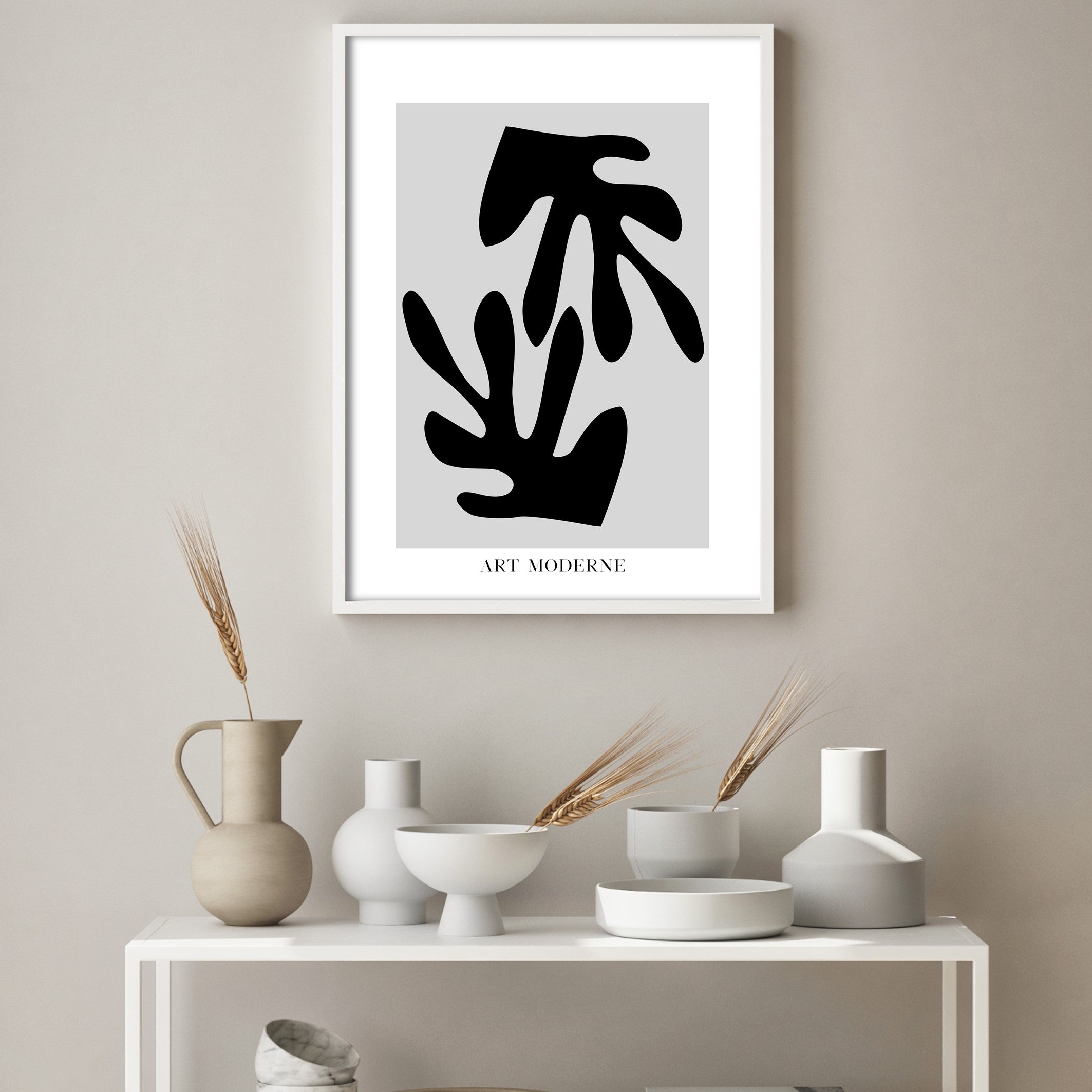 abstract grey illustrated wall art inspired by Henri Matisse