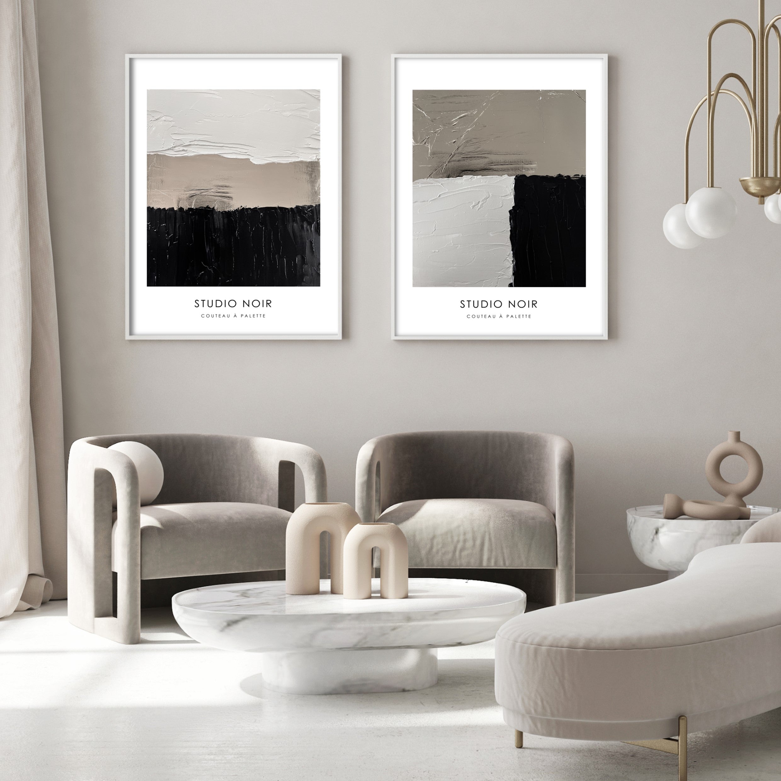 modern gold luxury art in neutral living romo