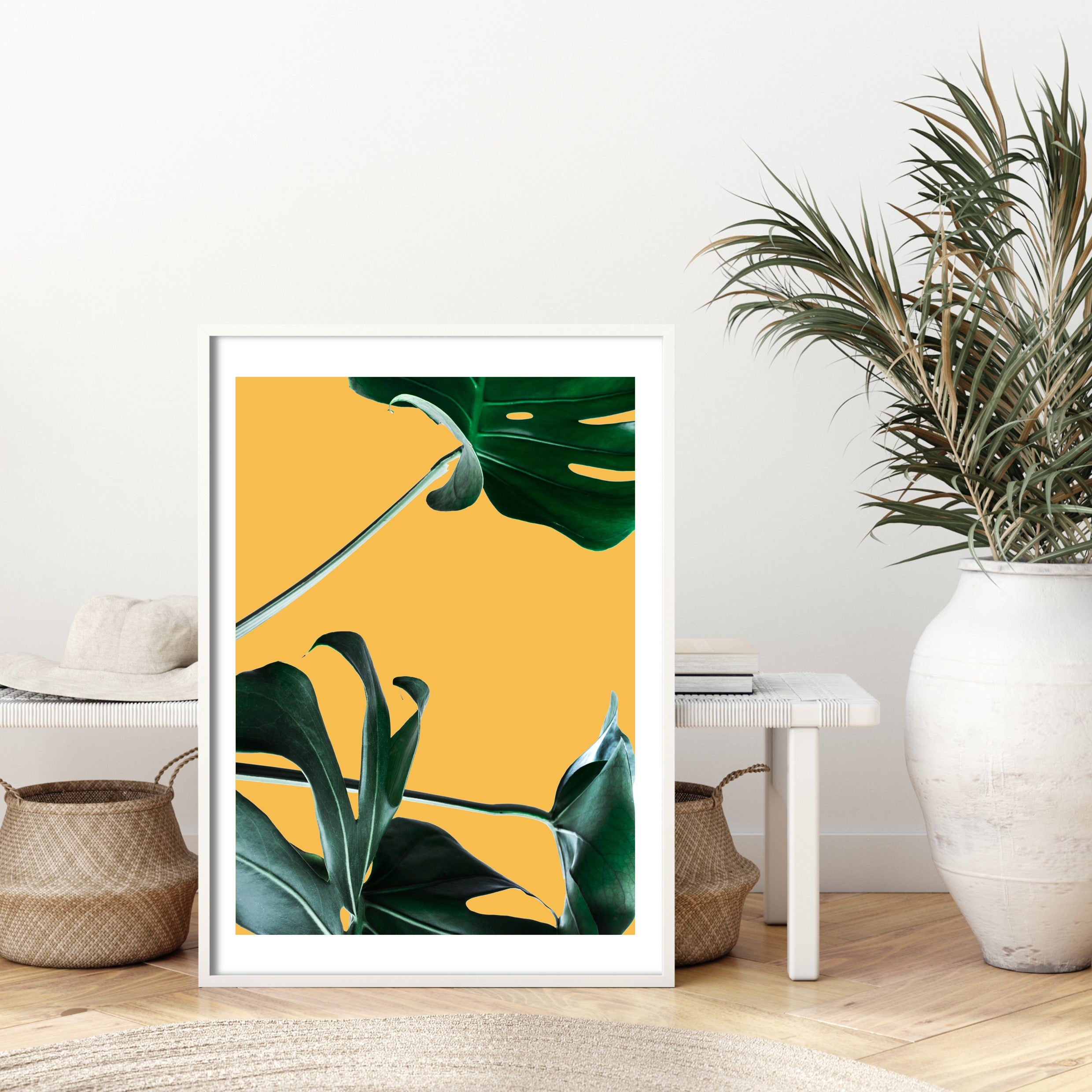 monstera on yellow wall art