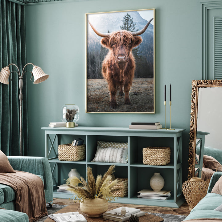 Highland Cattle Poster Wall Art in green living room