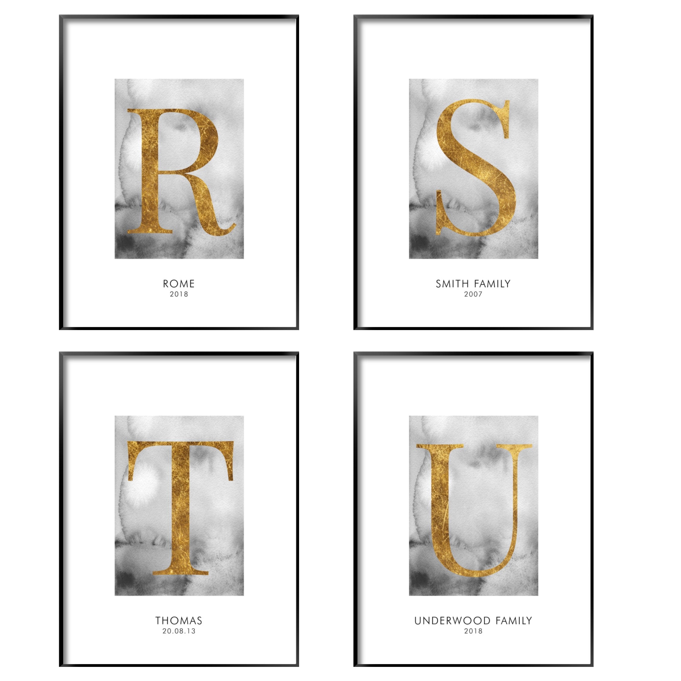 Print poster wall art personalised gold alphabet