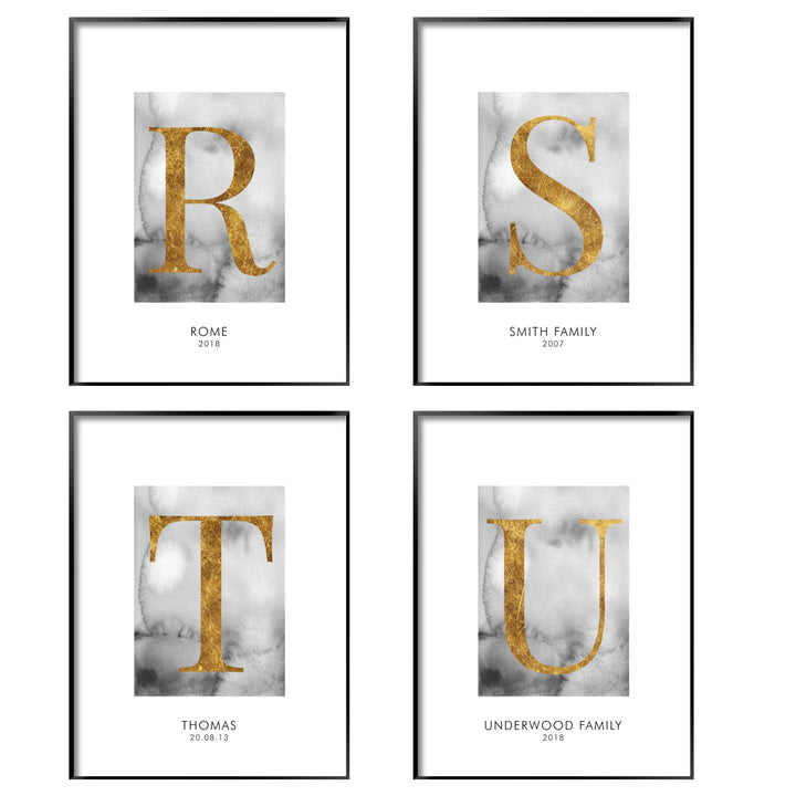 Print poster wall art personalised gold alphabet