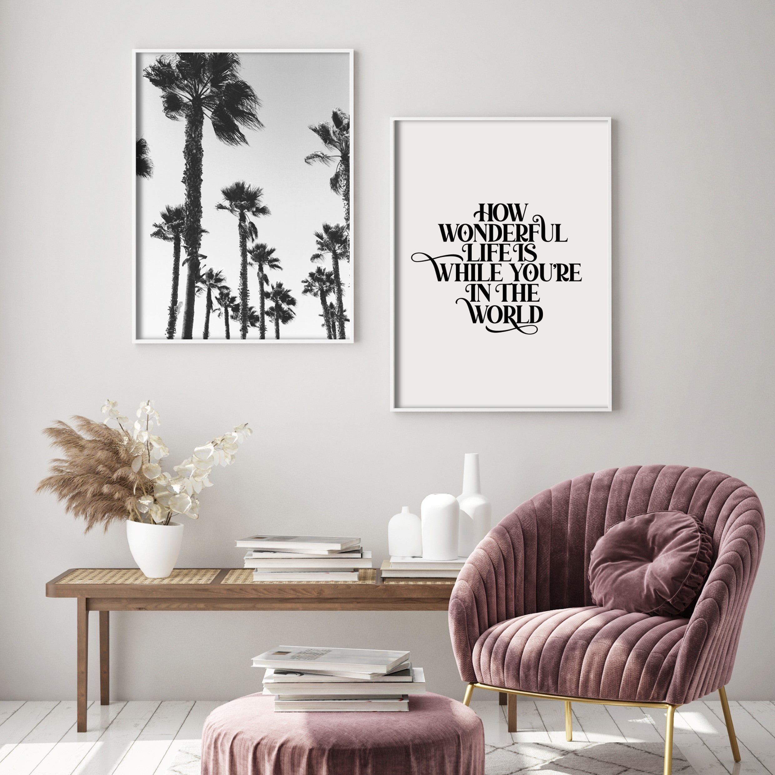 palm trees wall art in modern living room