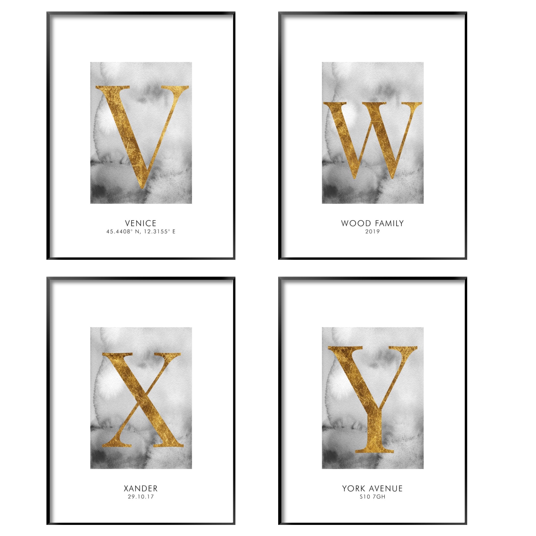 Print poster wall art personalised gold alphabet