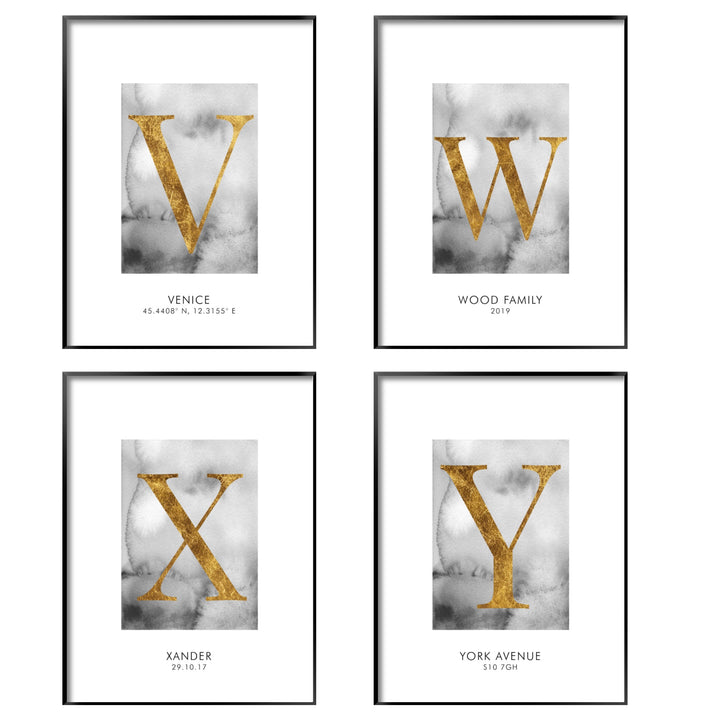 Print poster wall art personalised gold alphabet