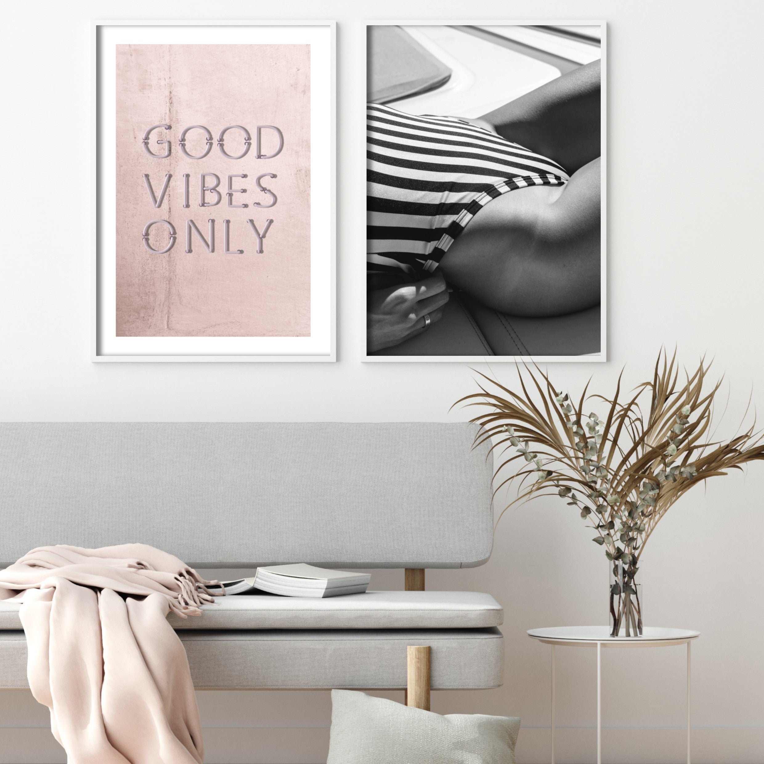 stylish feminine wall art in grey home