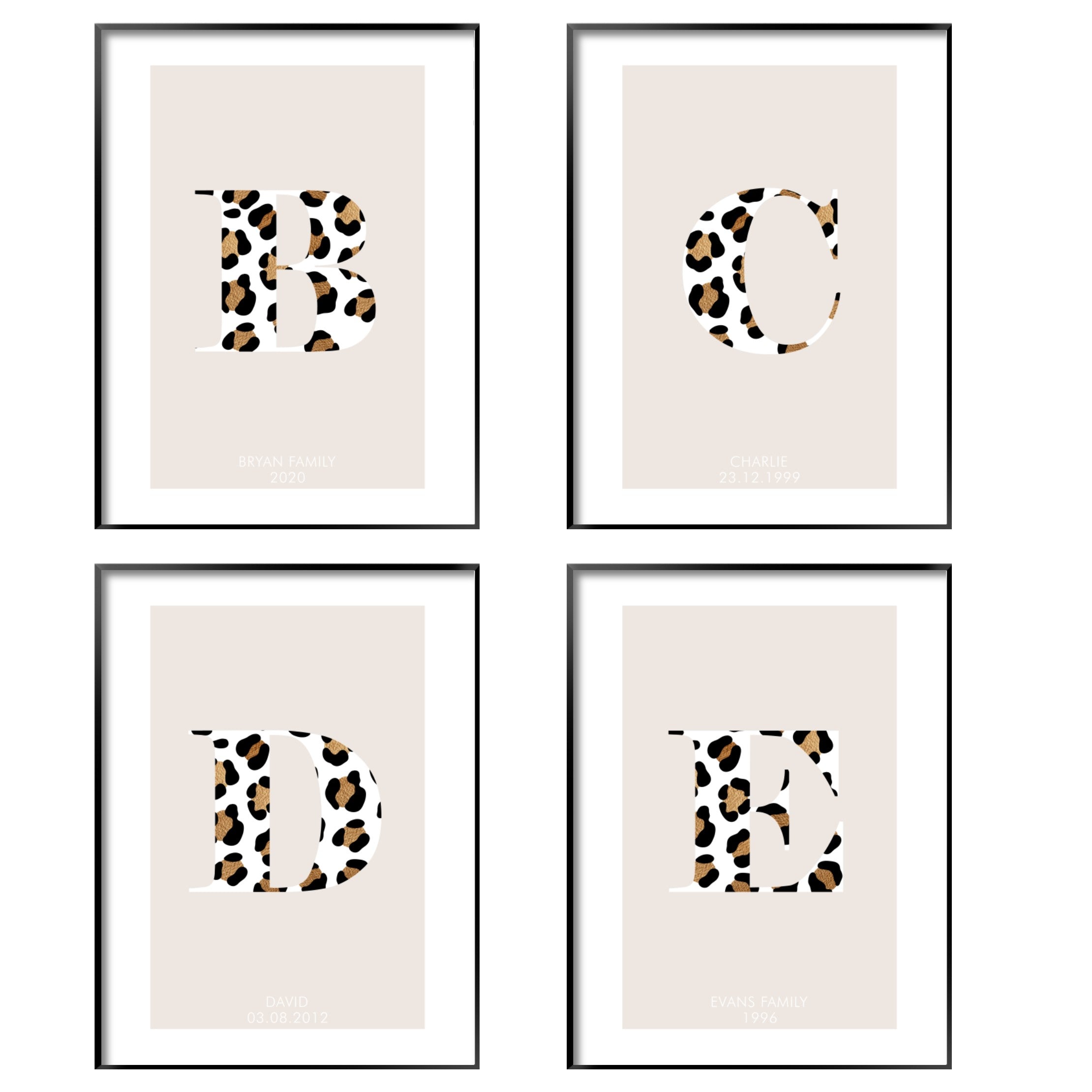 Print poster wall art personalised leopard print alphabet