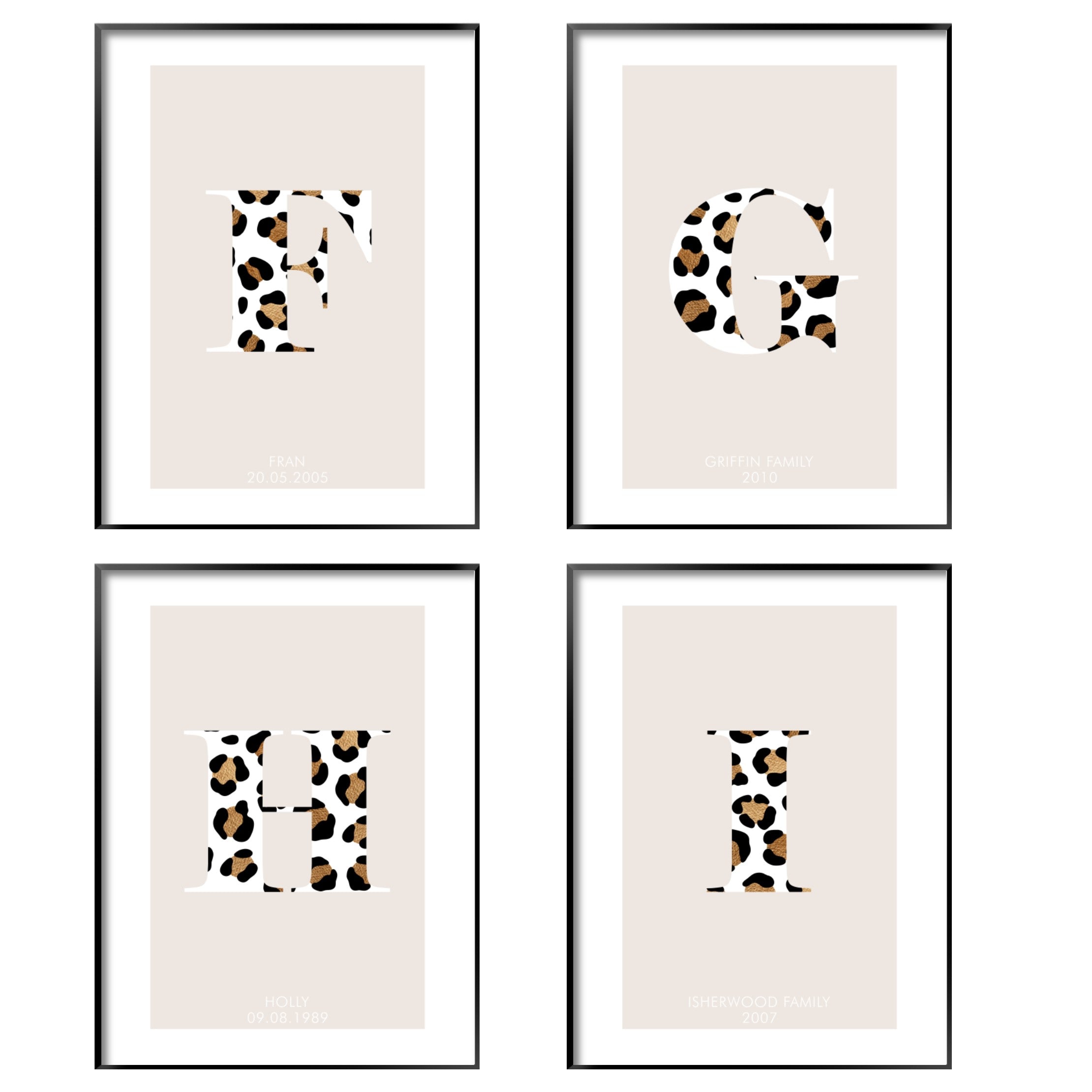 Print poster wall art personalised leopard print alphabet