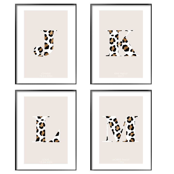 Print poster wall art personalised leopard print alphabet