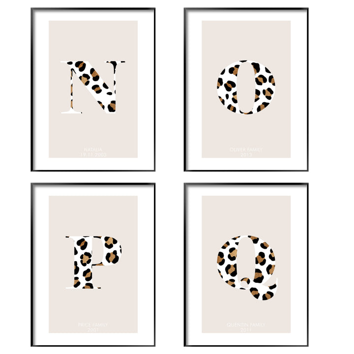 Print poster wall art personalised leopard print alphabet