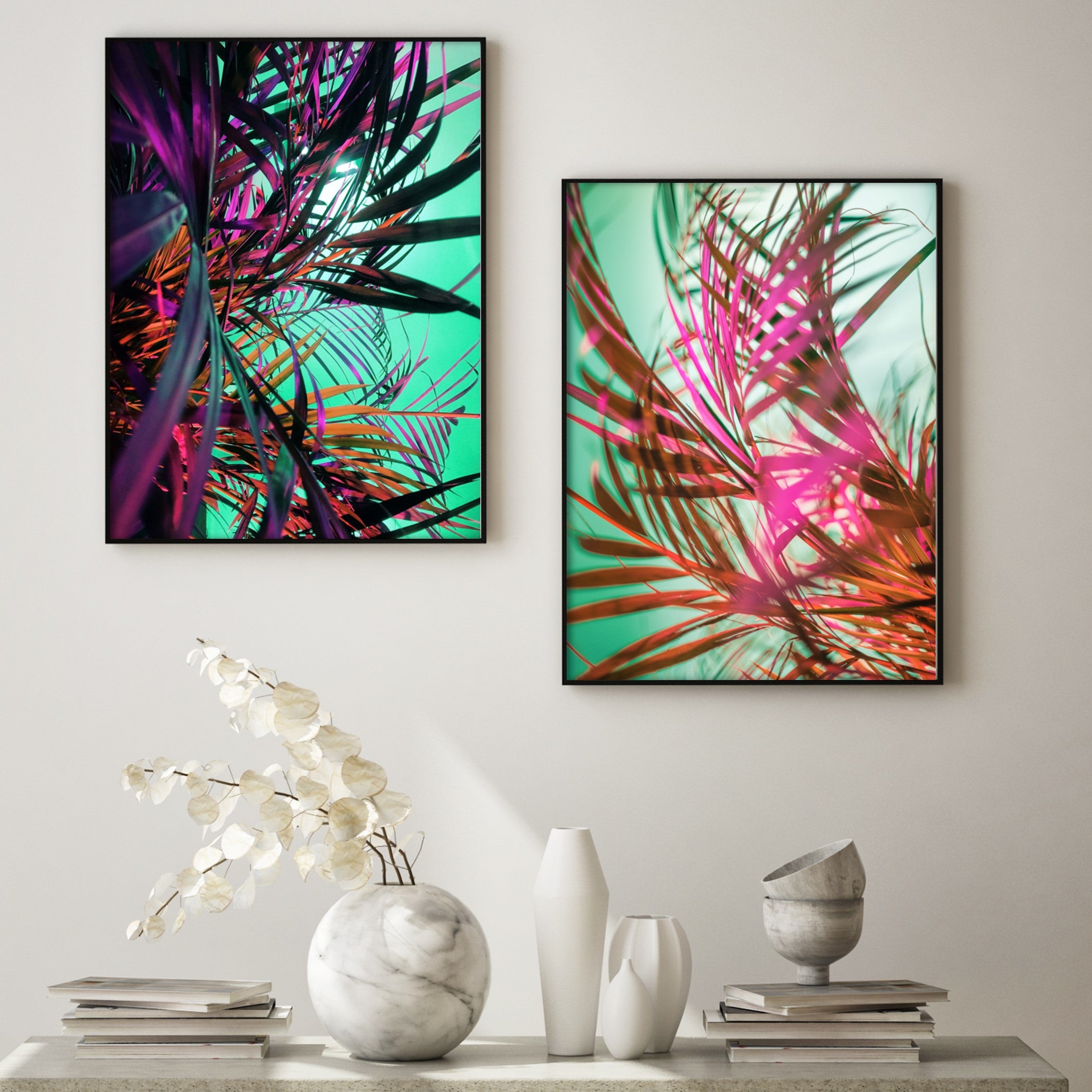 neon palm leaves wall art