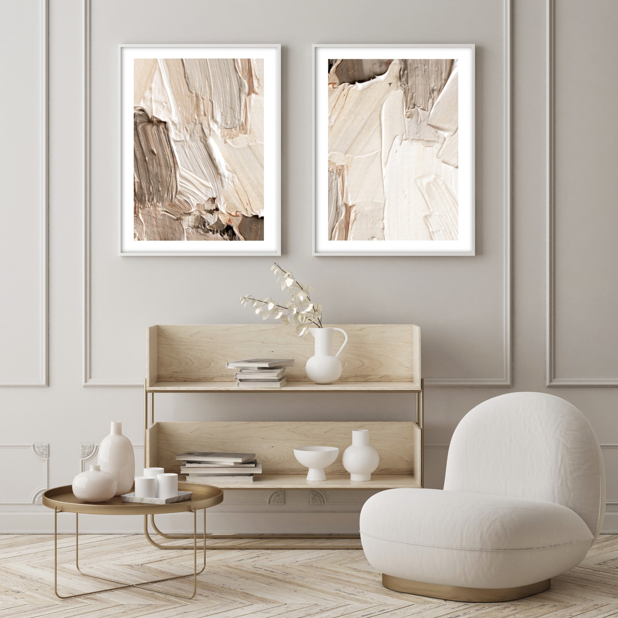 luxury neutral wall art in modern living room