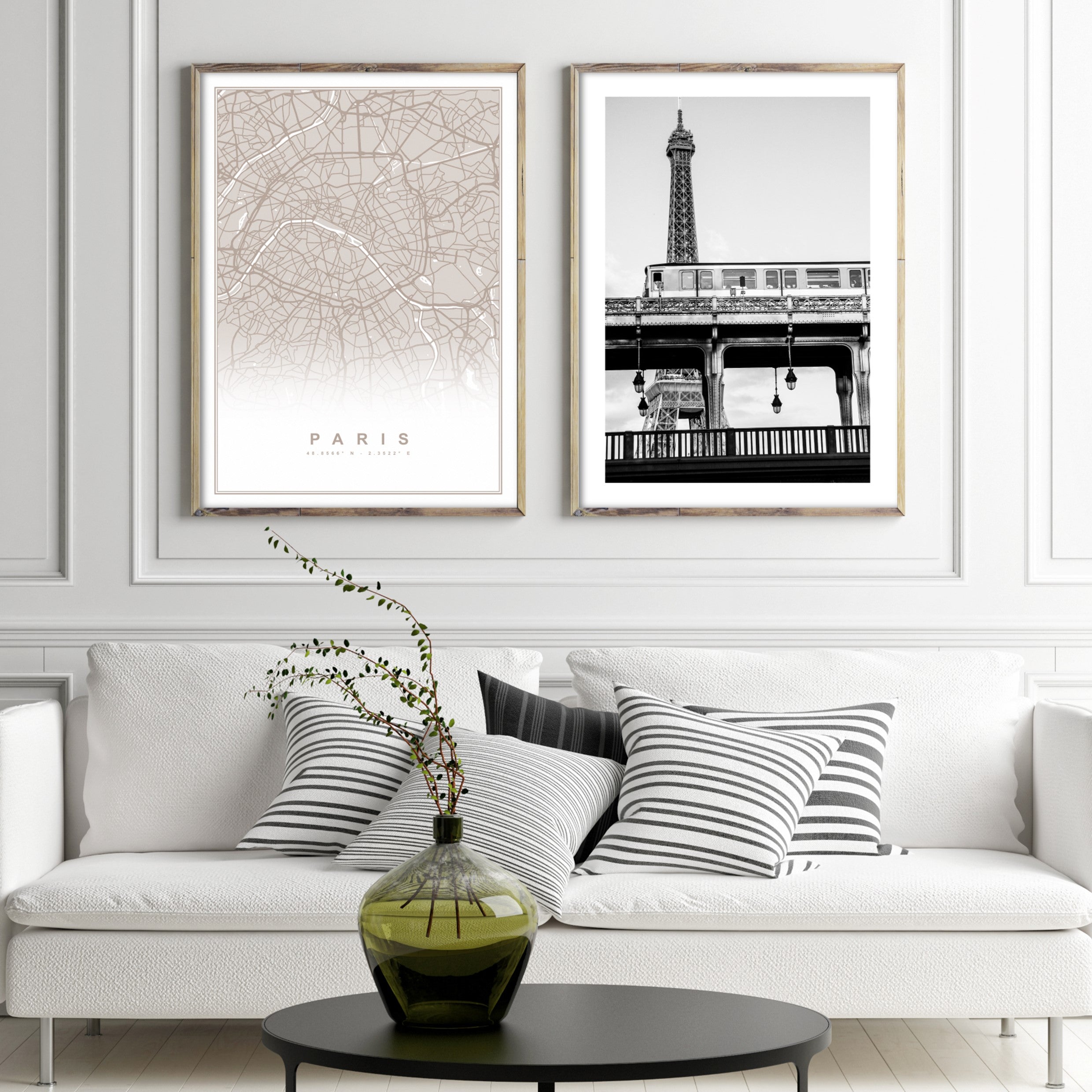 paris wall map in white living room