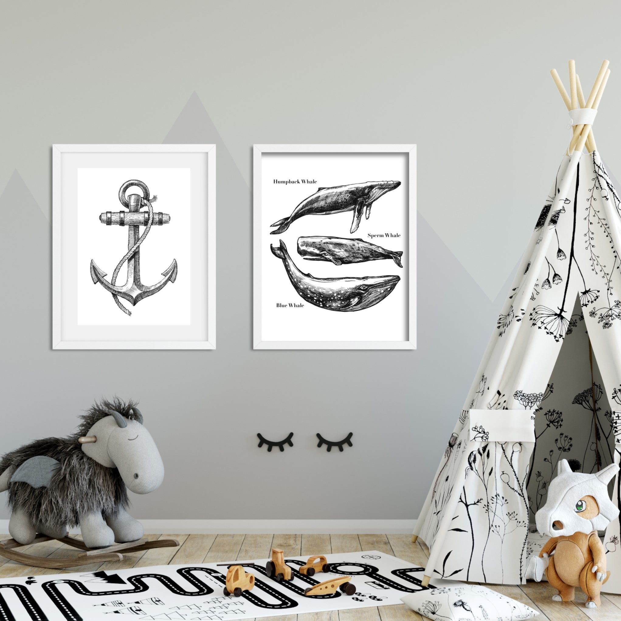 Print poster wall art whale illustrations