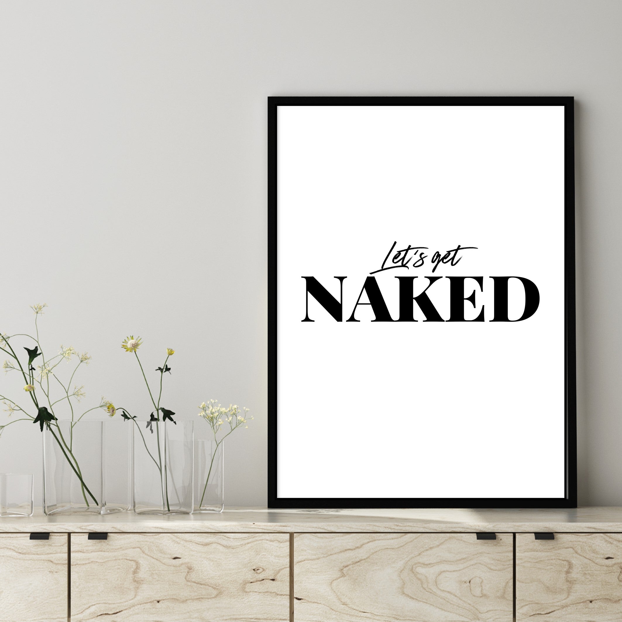 let's get naked wall art in black frame