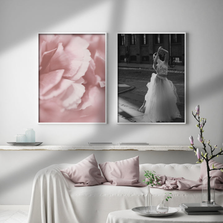 black and white ballet dancer poster in white living room