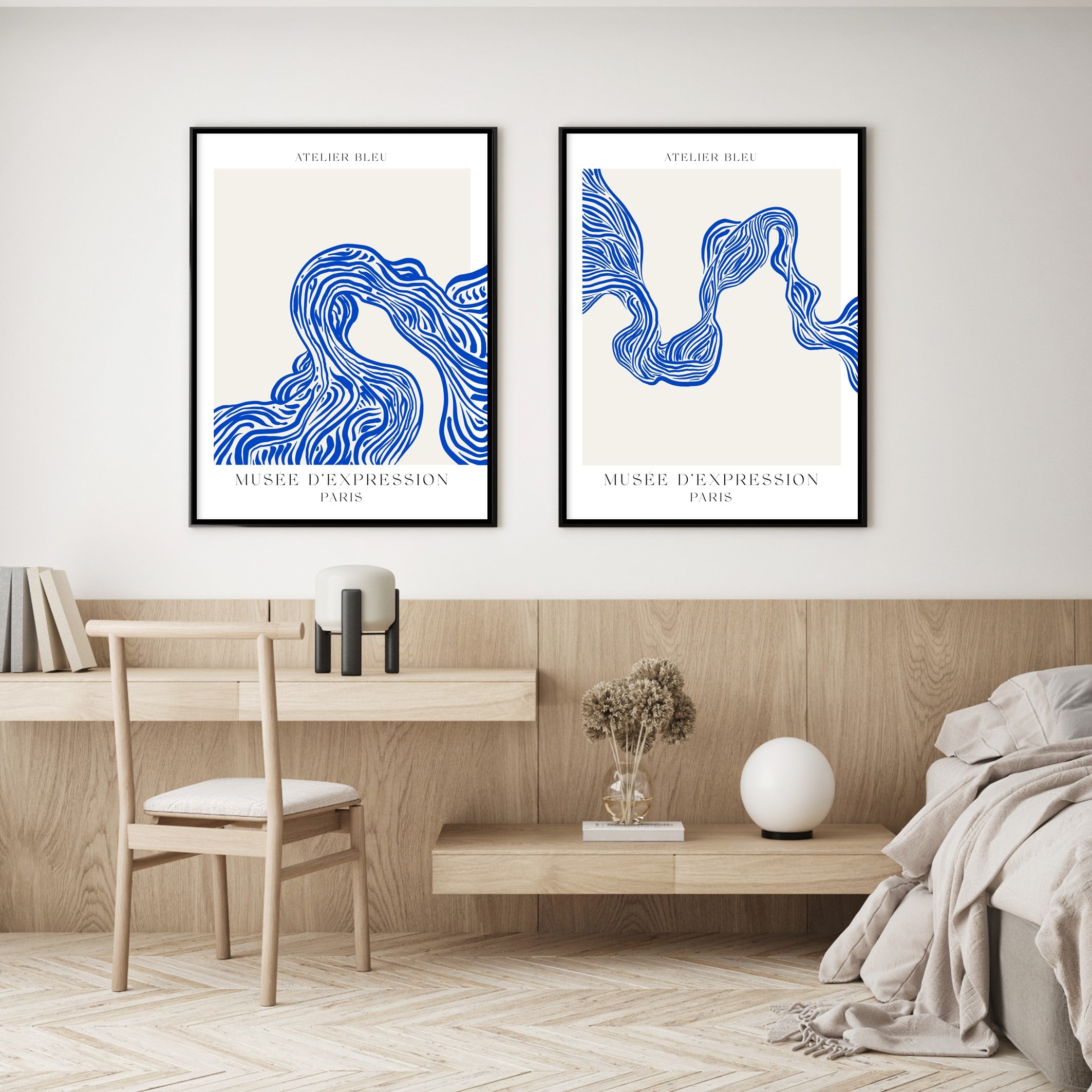 blue expressions wall art in modern bedroom