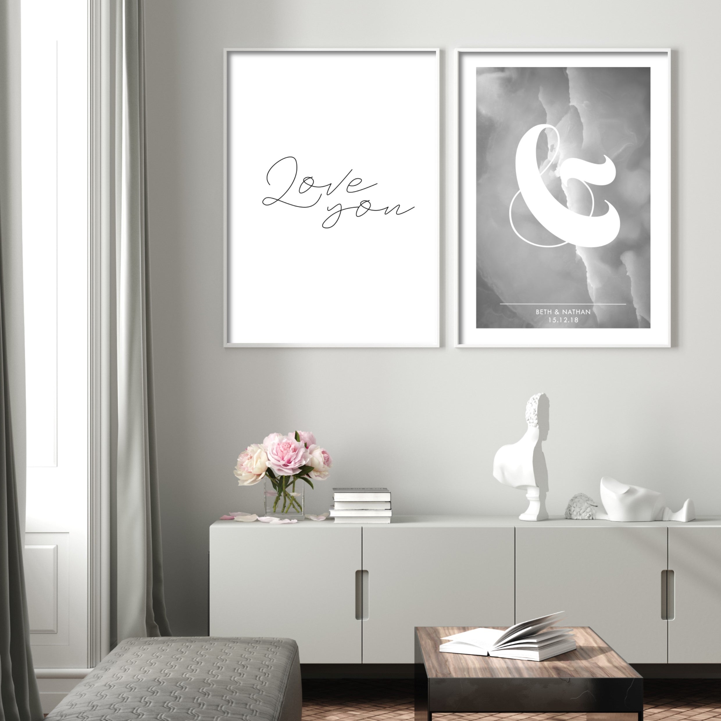 Print poster wall art personalised grey marble