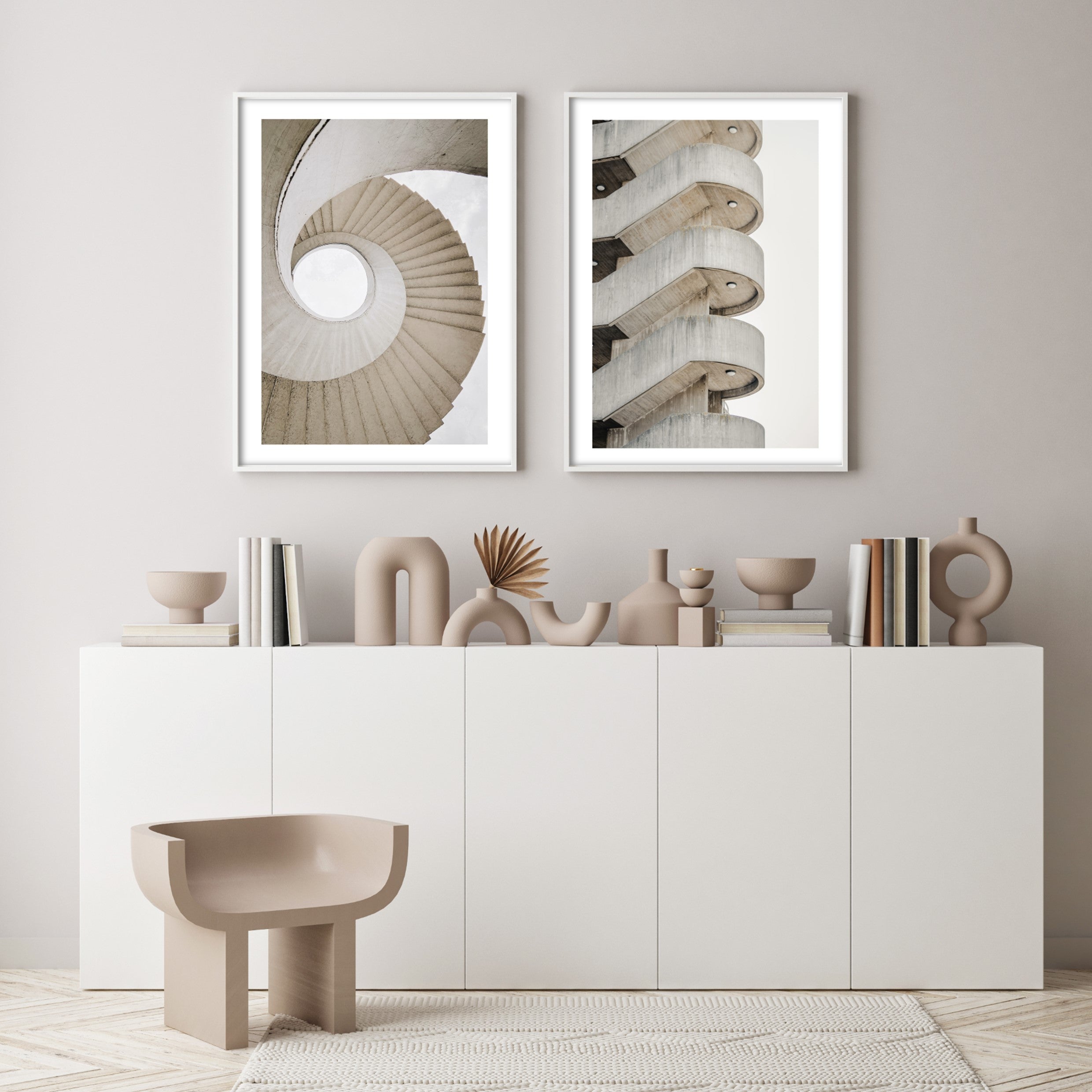 brutalist architecture wall art in modern home