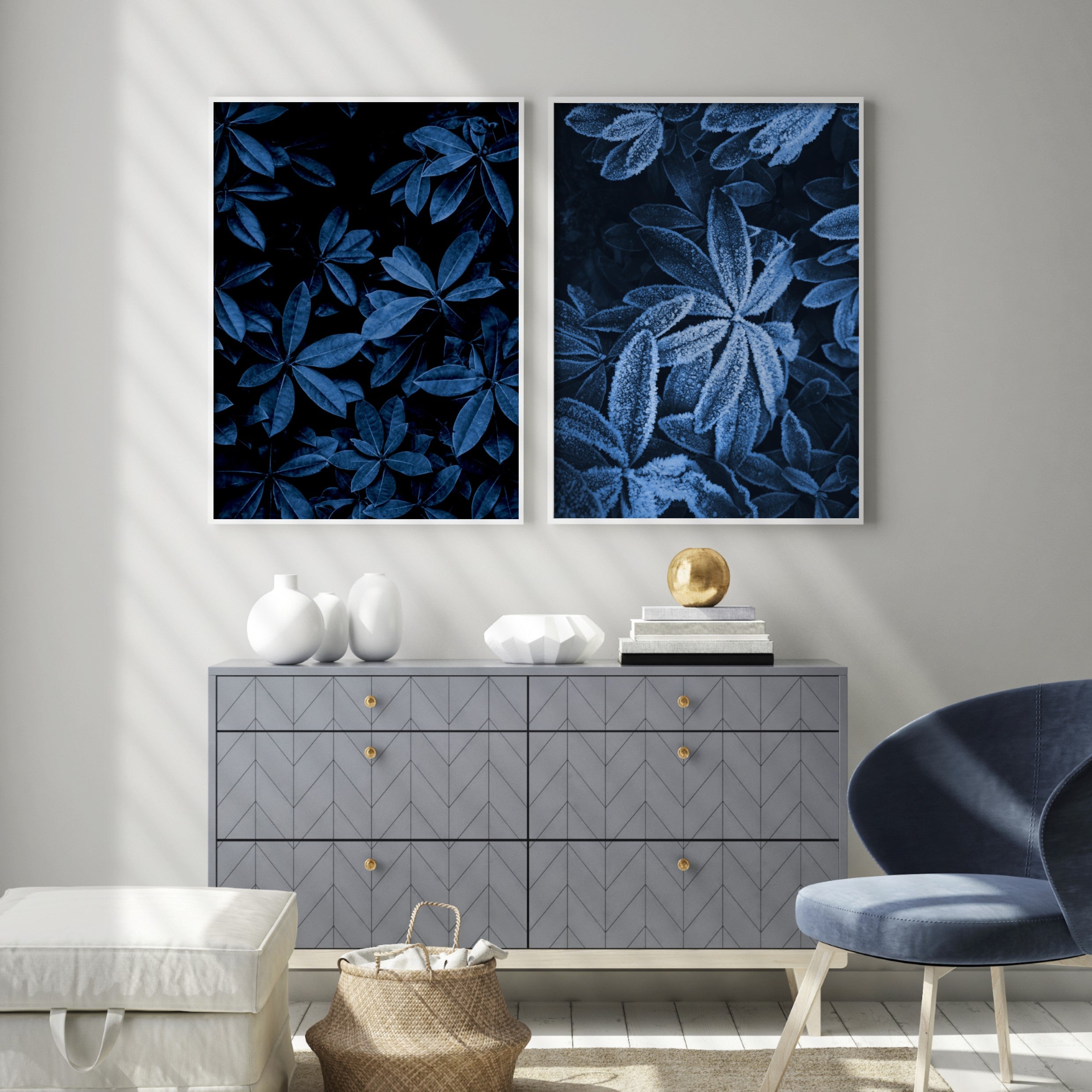 Print poster wall art blue leaves 1