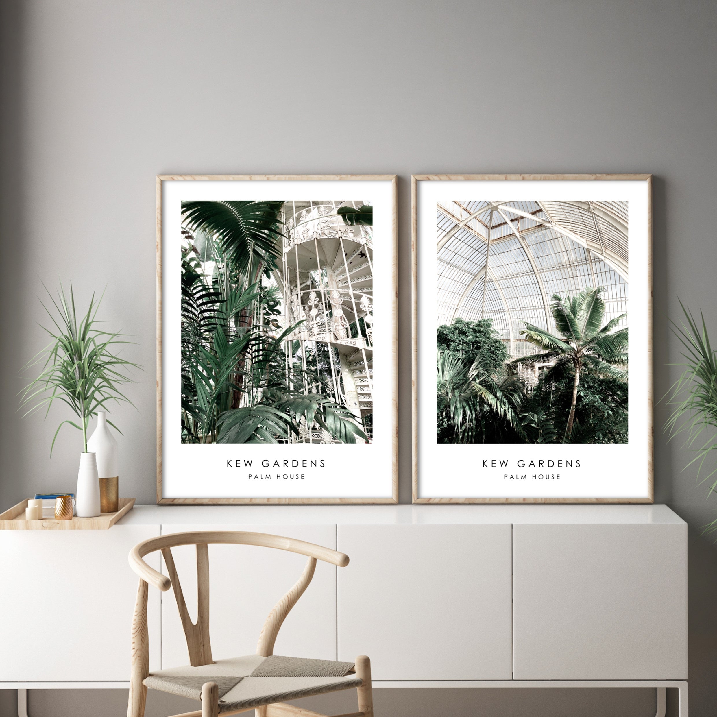 kew gardens palm house wall art in grey living room