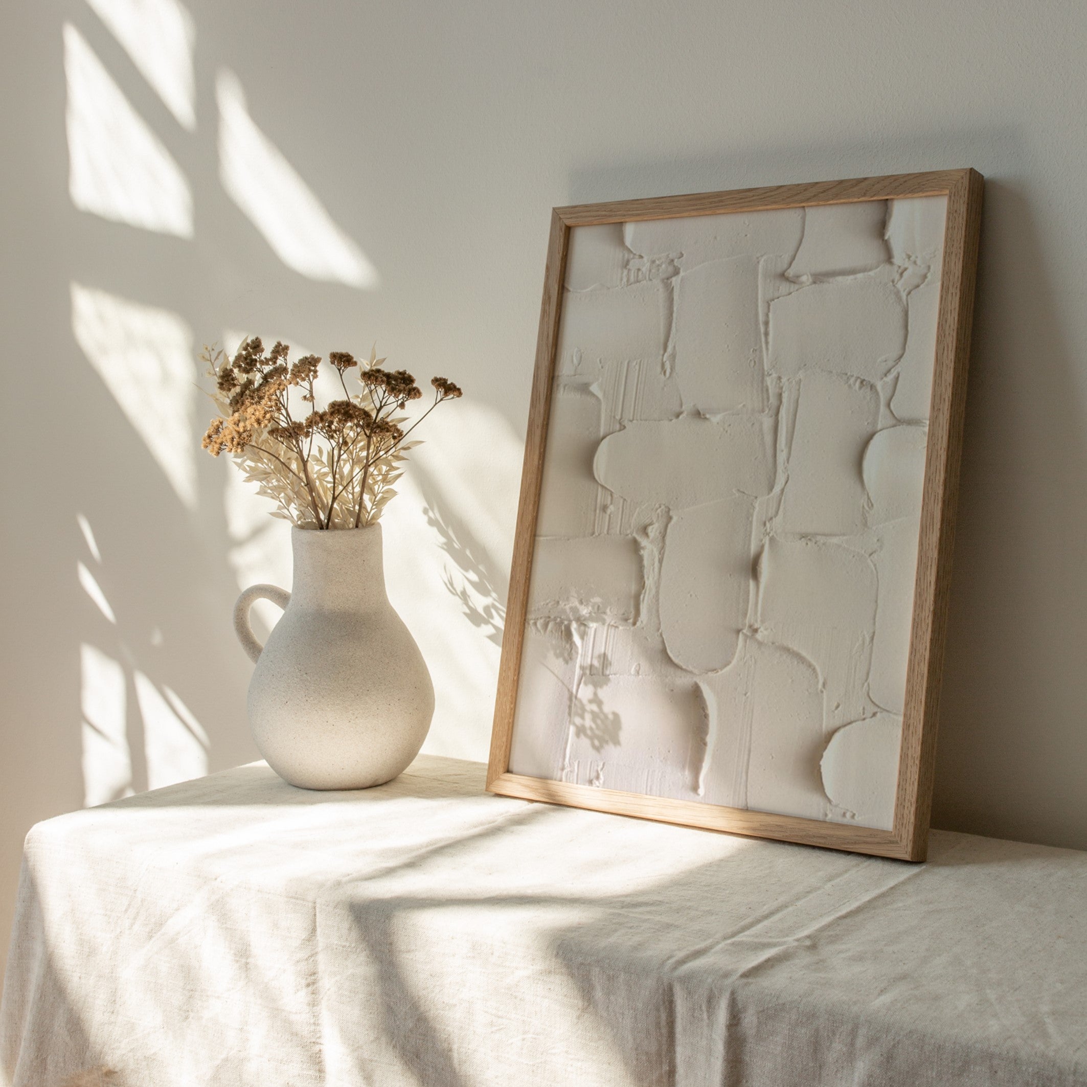 beige plaster wall art