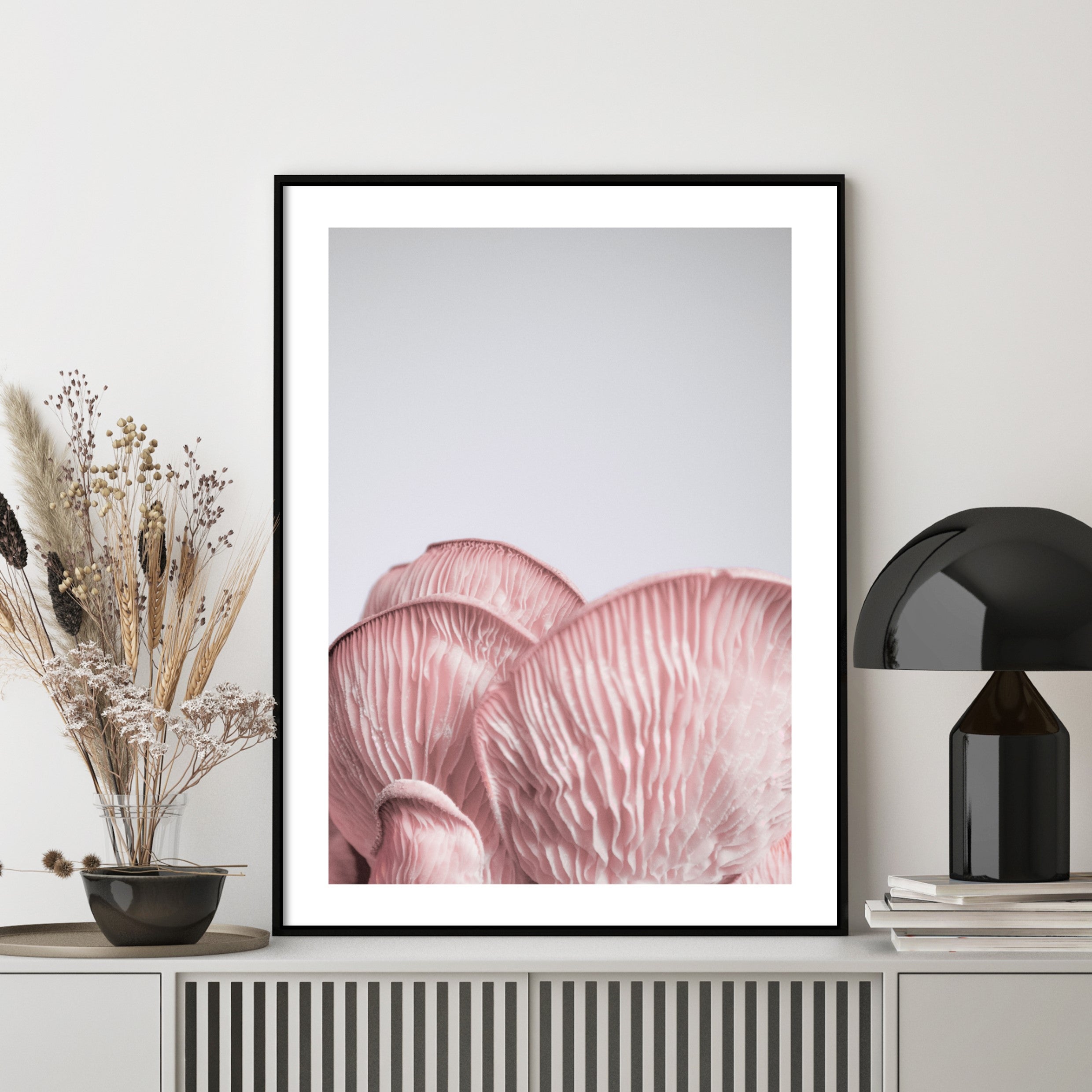 pink oyster mushroom kitchen wall art