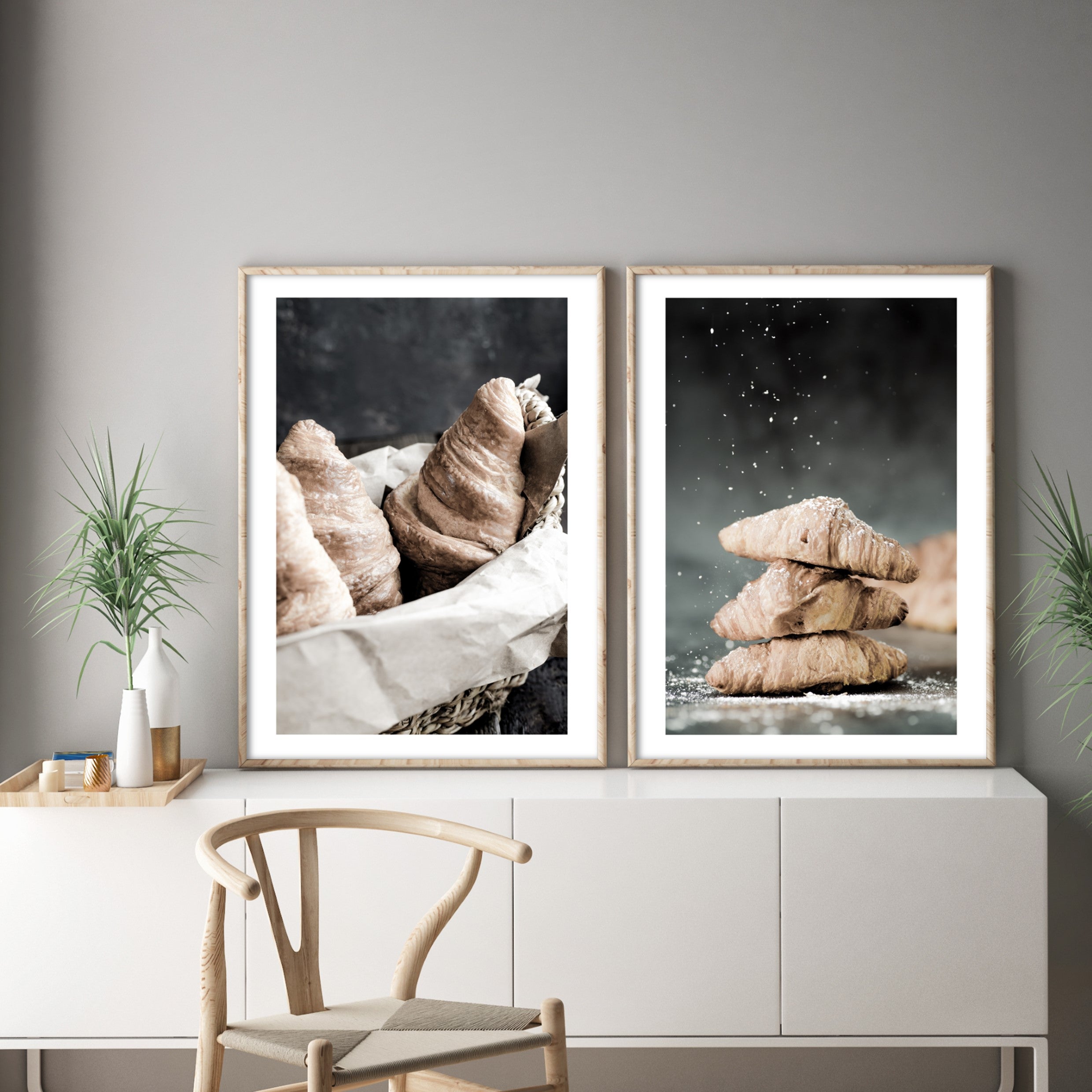 french croissant art prints in modern living room