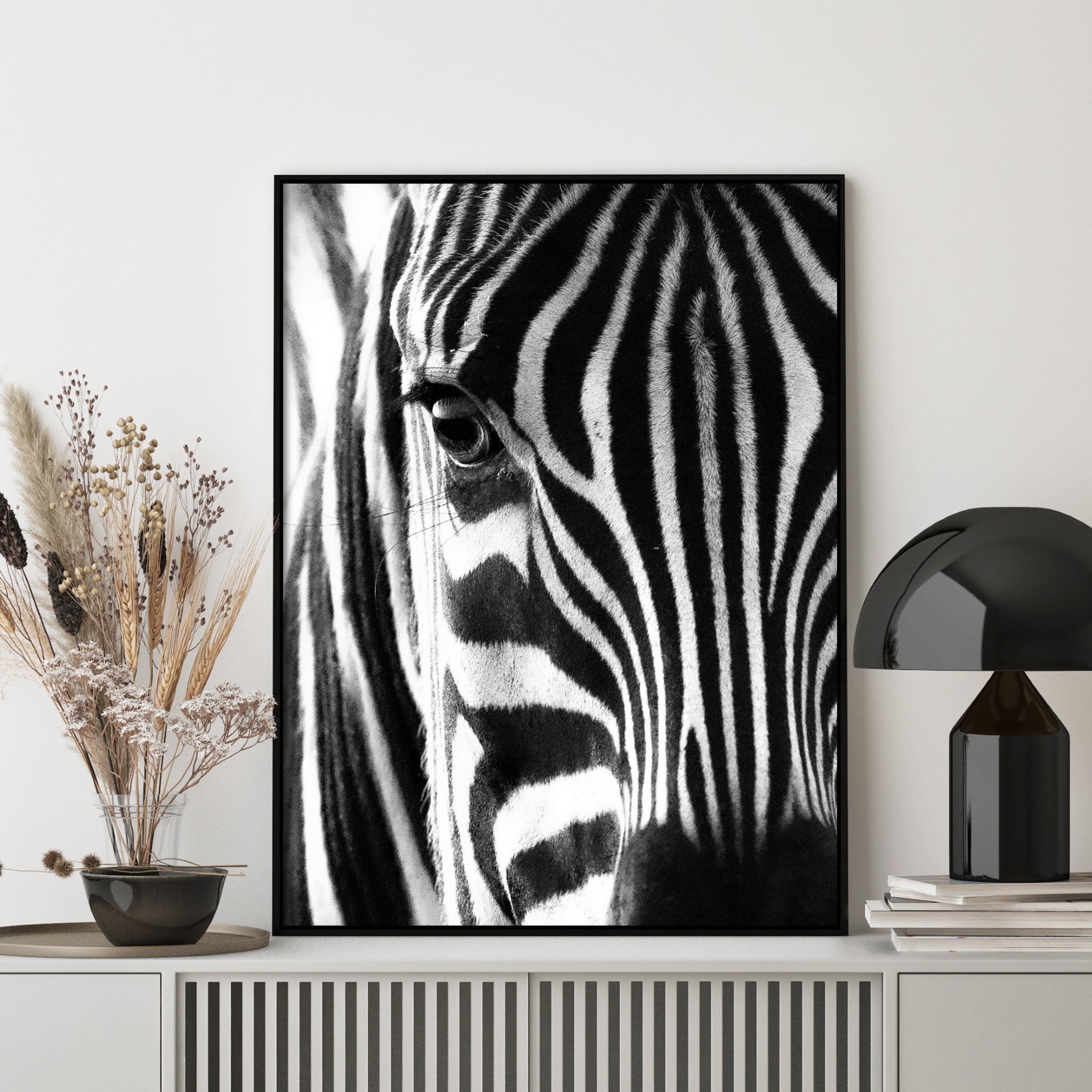 black and white zebra poster in modern home