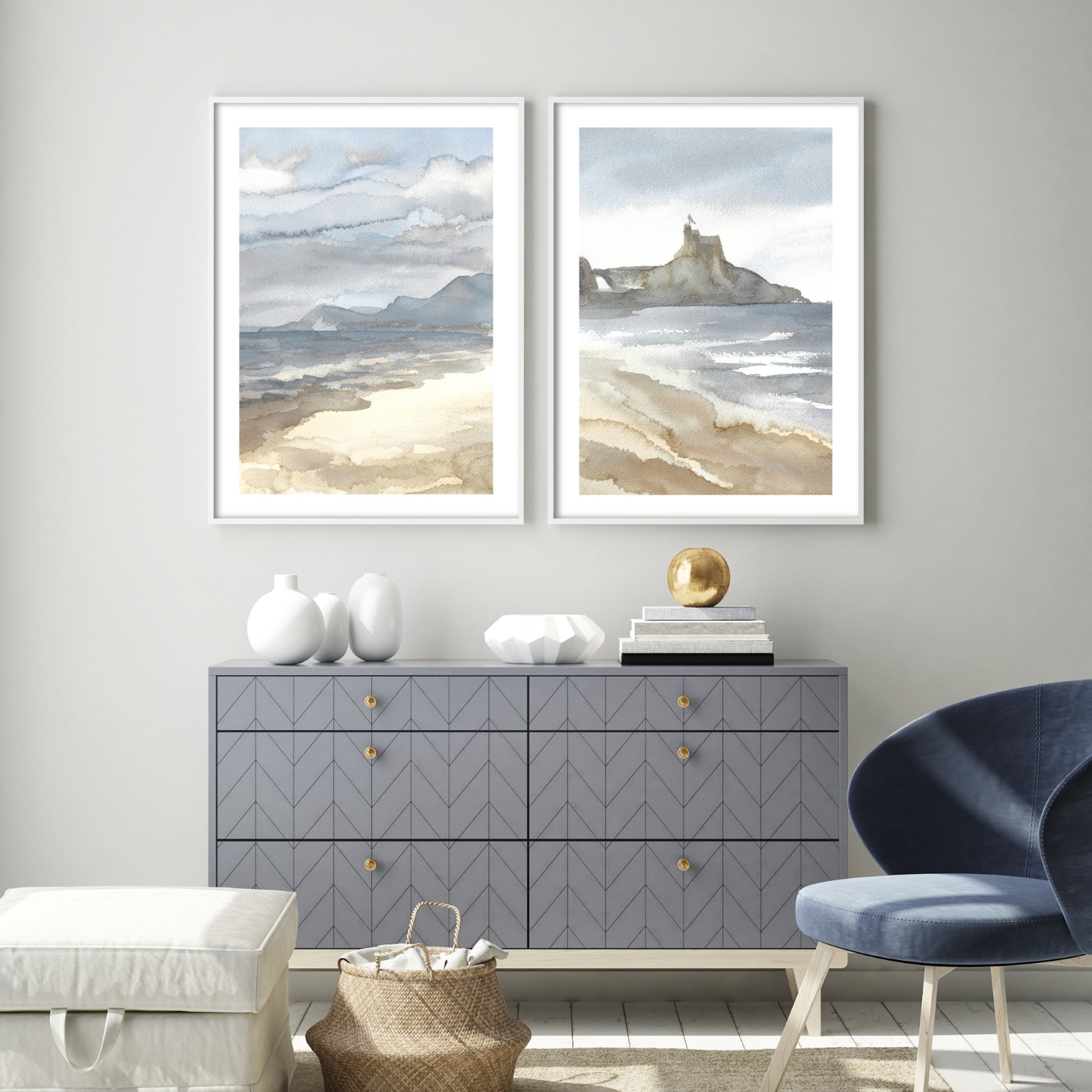 watercolour beach wall posters