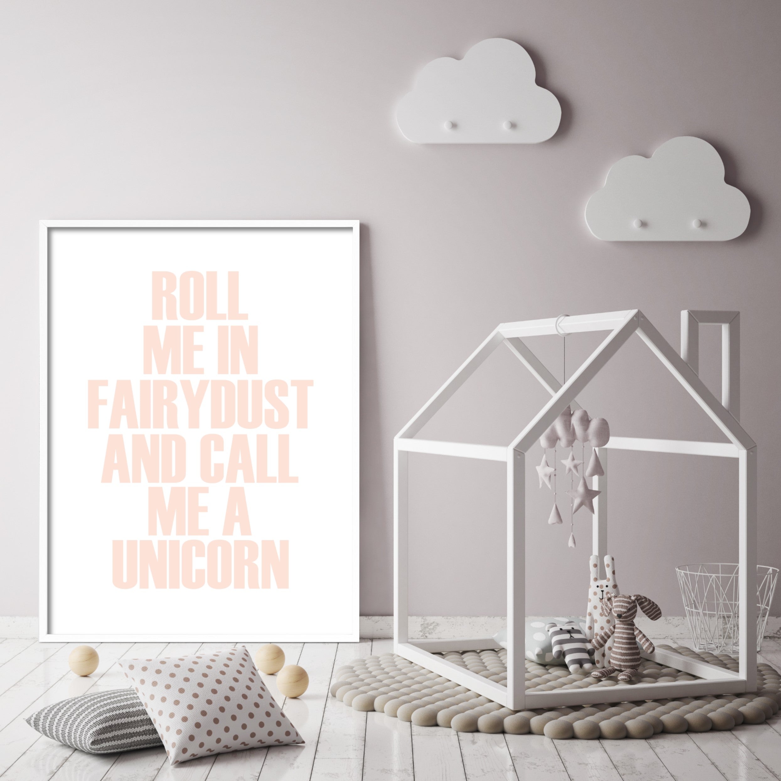 Roll Me In Fairydust Peach Poster in a nuetral nursery