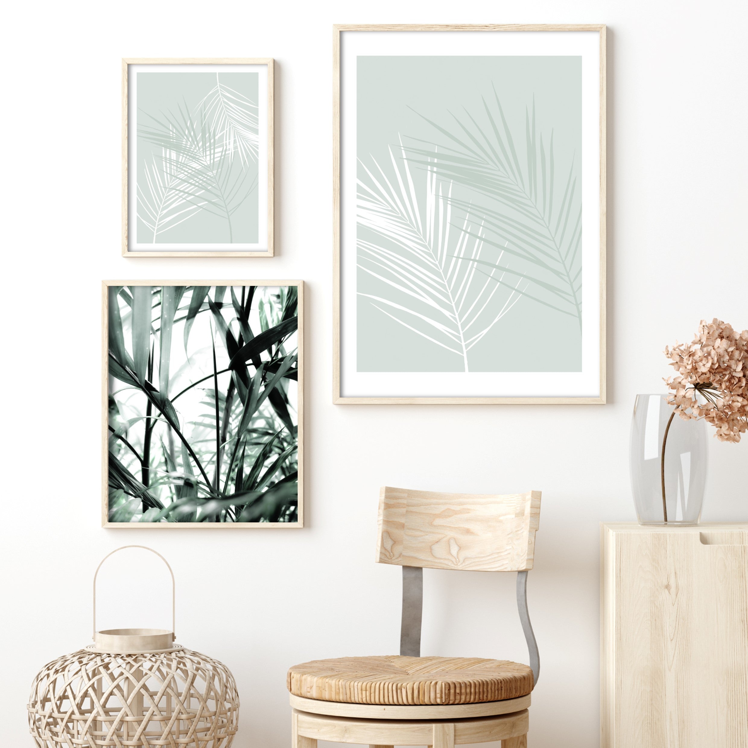 Print poster wall art green and white leaves no 2