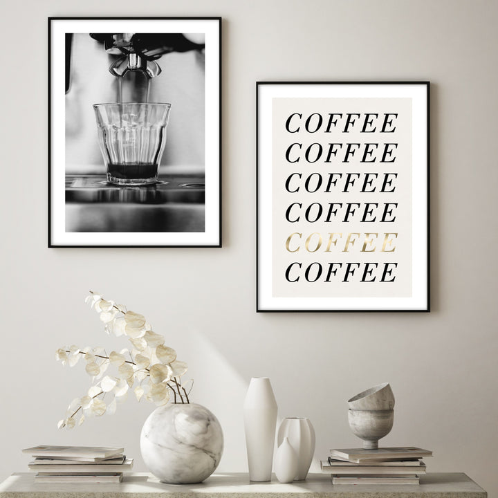 coffee themed wall art in grey home