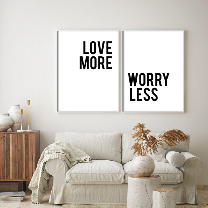 Print poster wall art love more worry less set