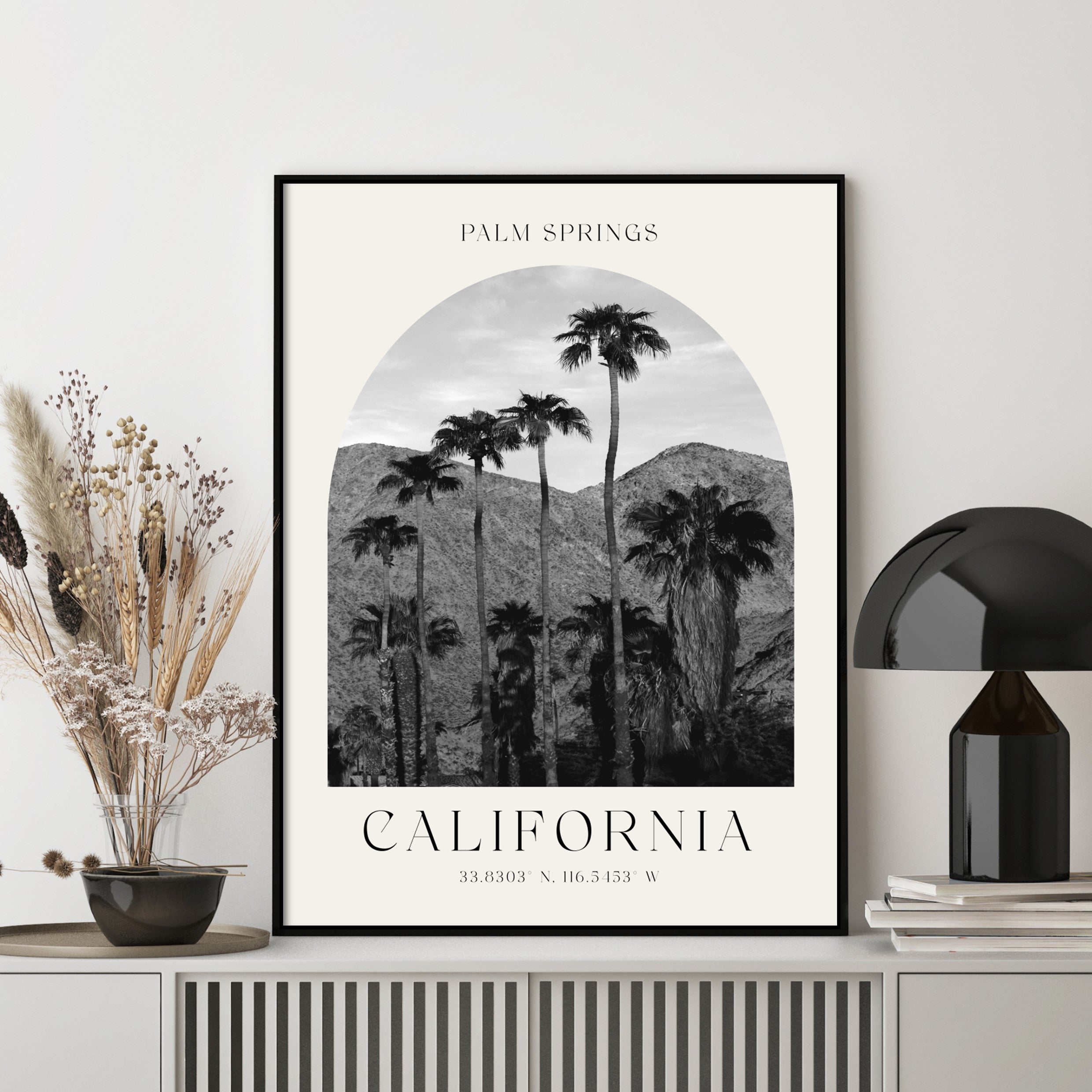 palm springs wall art in grey living room