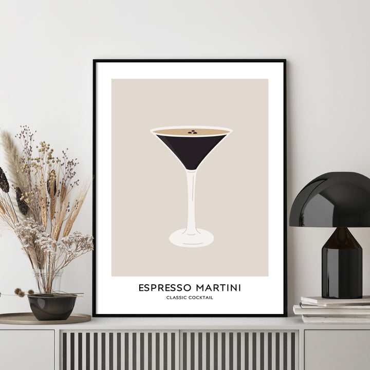 espresso martini wall art in modern living room