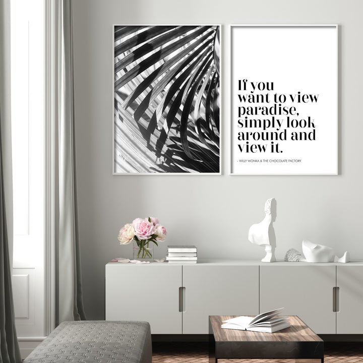 black and white wall art in modern living room