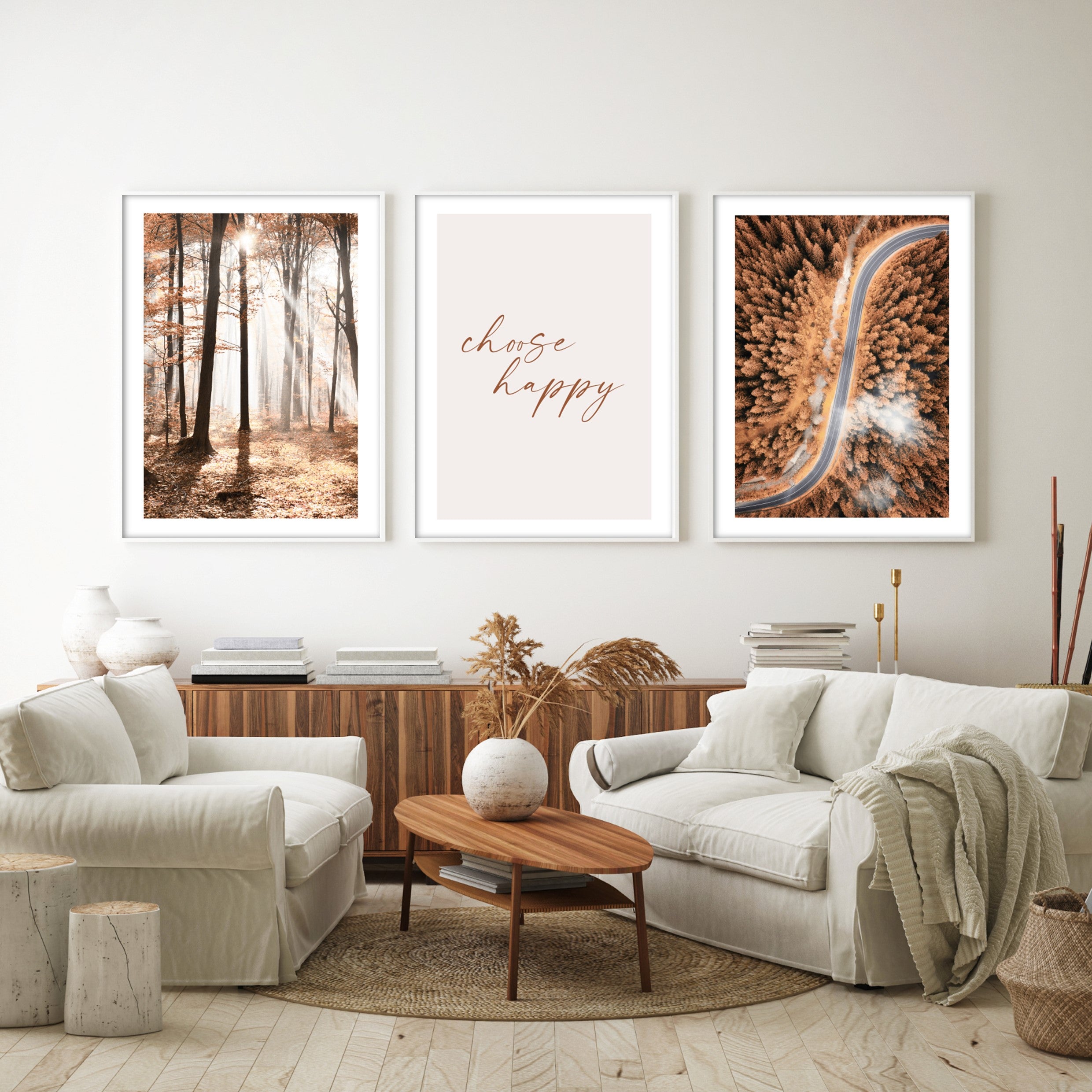 Autumn Road Poster in boho living room