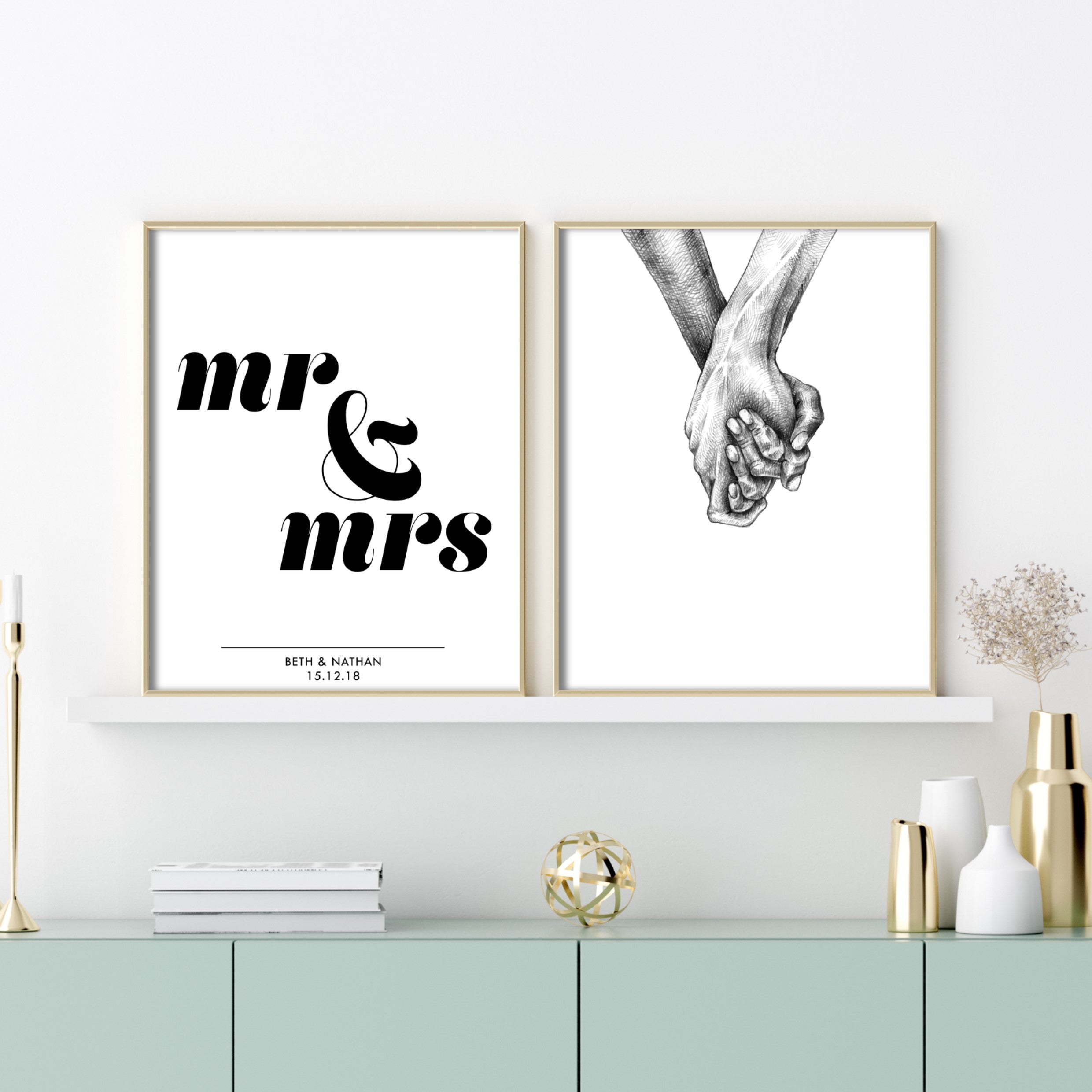 personalised mr and mrs wall art in modern home