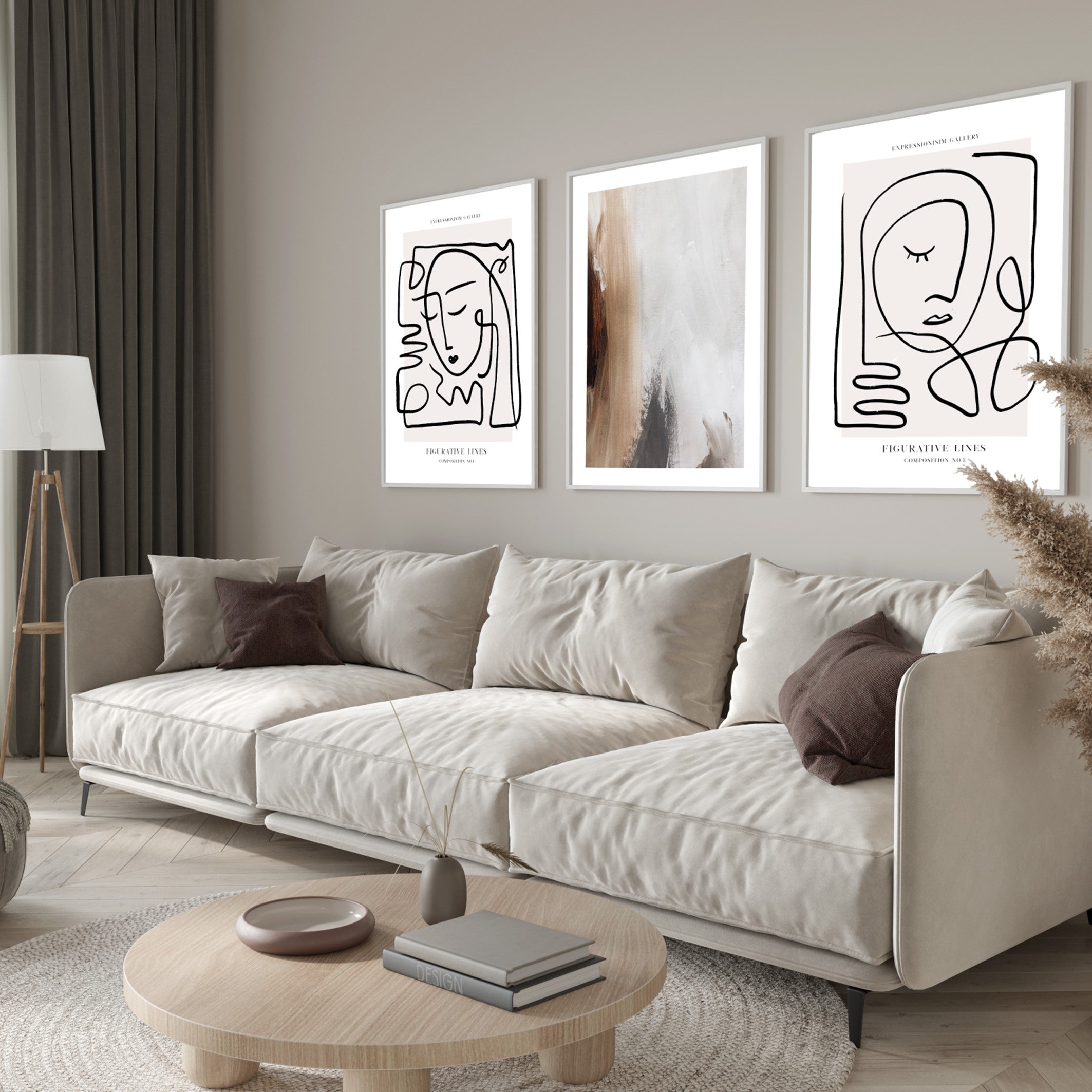 figurative lines abstract art in scandi living room