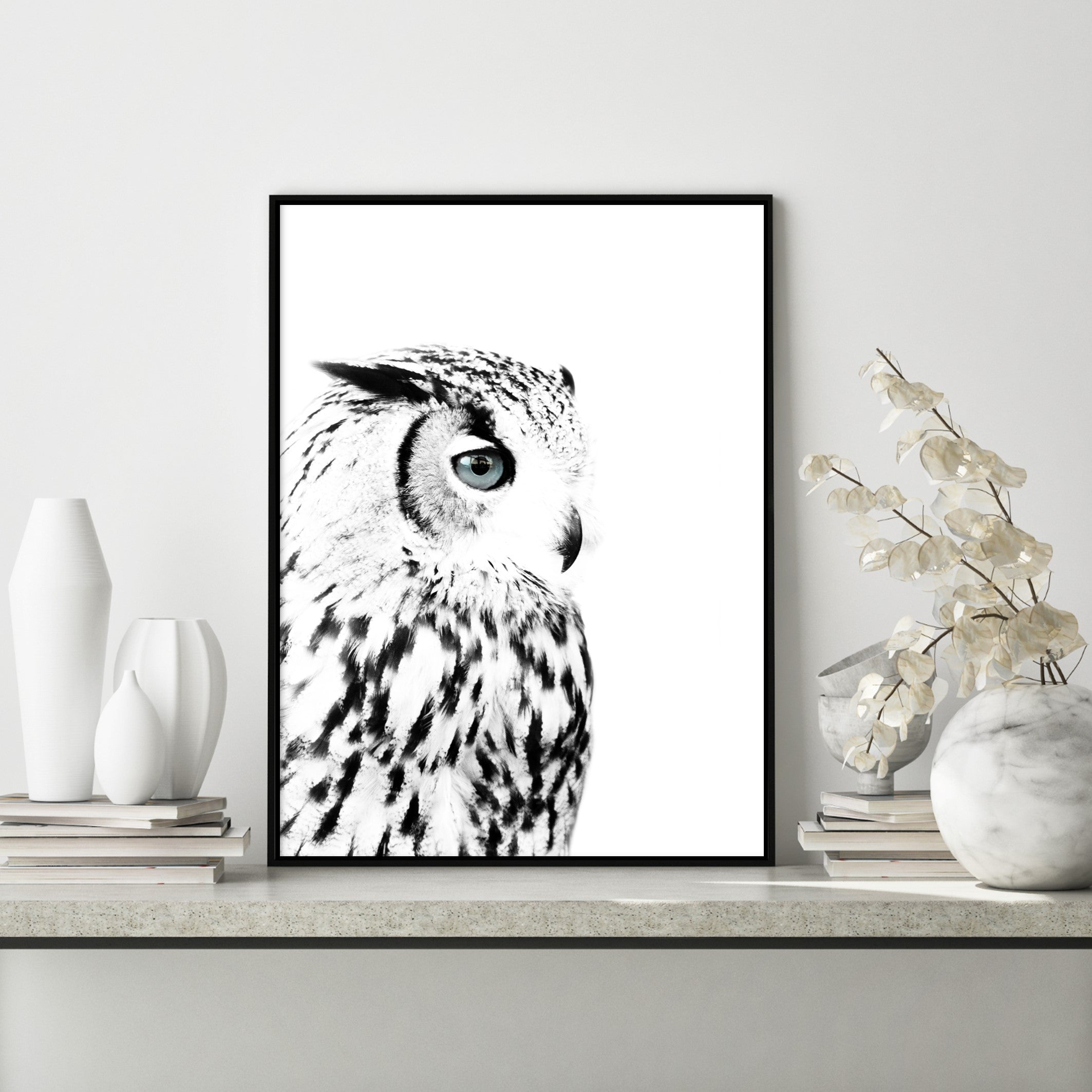 owl wall print in scandi style home